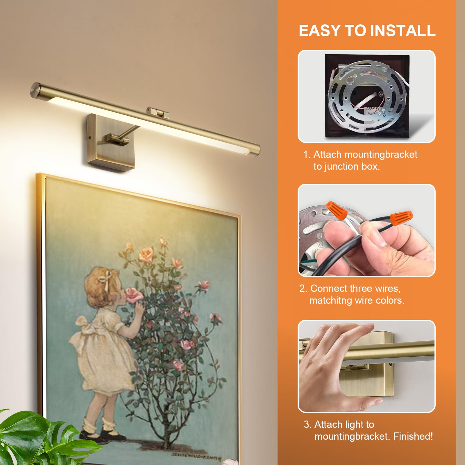 Joosenhouse LED Picture Light 24.4" Antique Bronze Dimmable Wall Lamp, 14W, Hardwired, 3000K Warm White