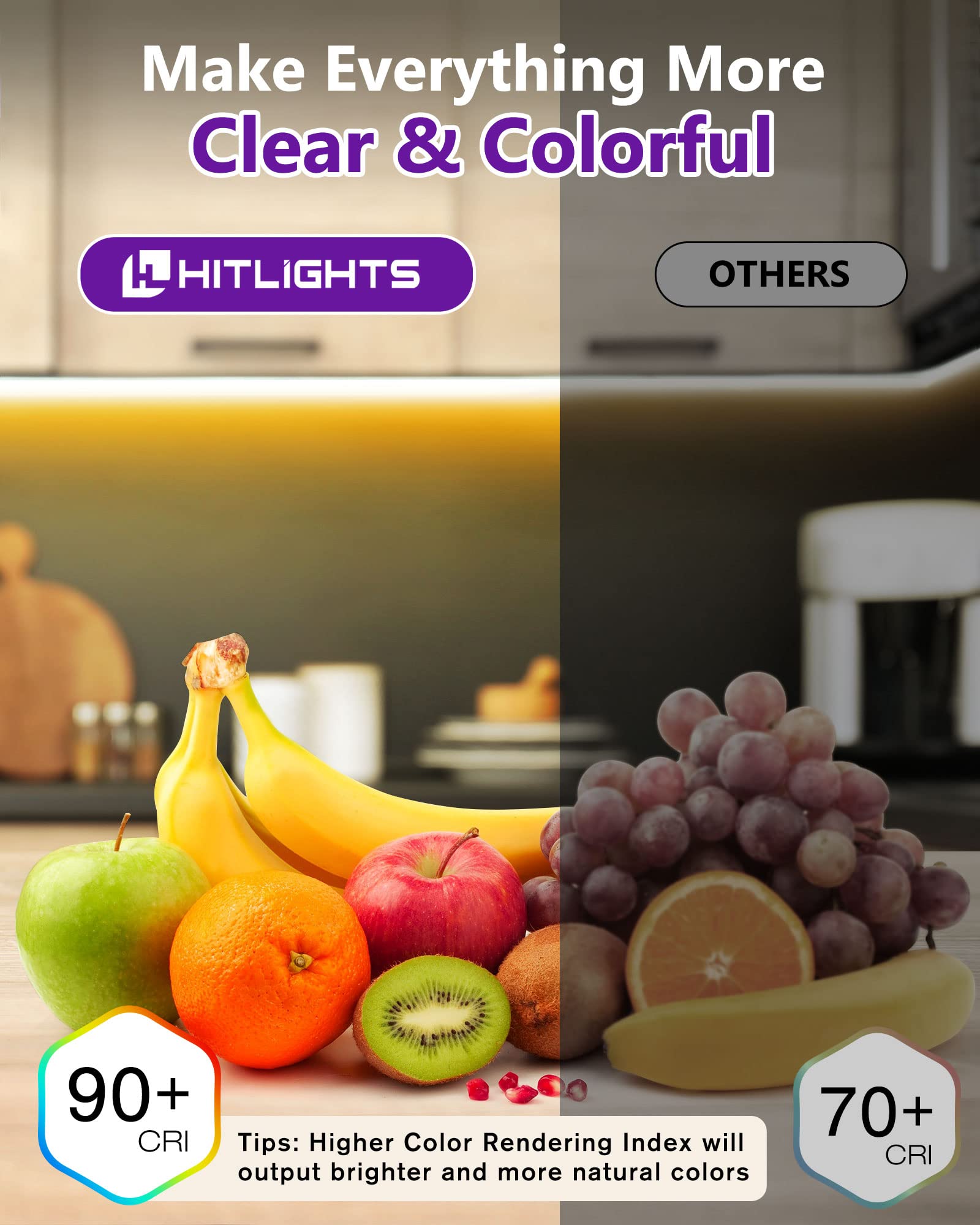 Hitlights Cob Led Strip Lights Warm White 3000K, 32.8Ft Premium High Density 24V Tape Light, 5120 Leds, 350+ Lm/Ft, Cri 90+, Ip3