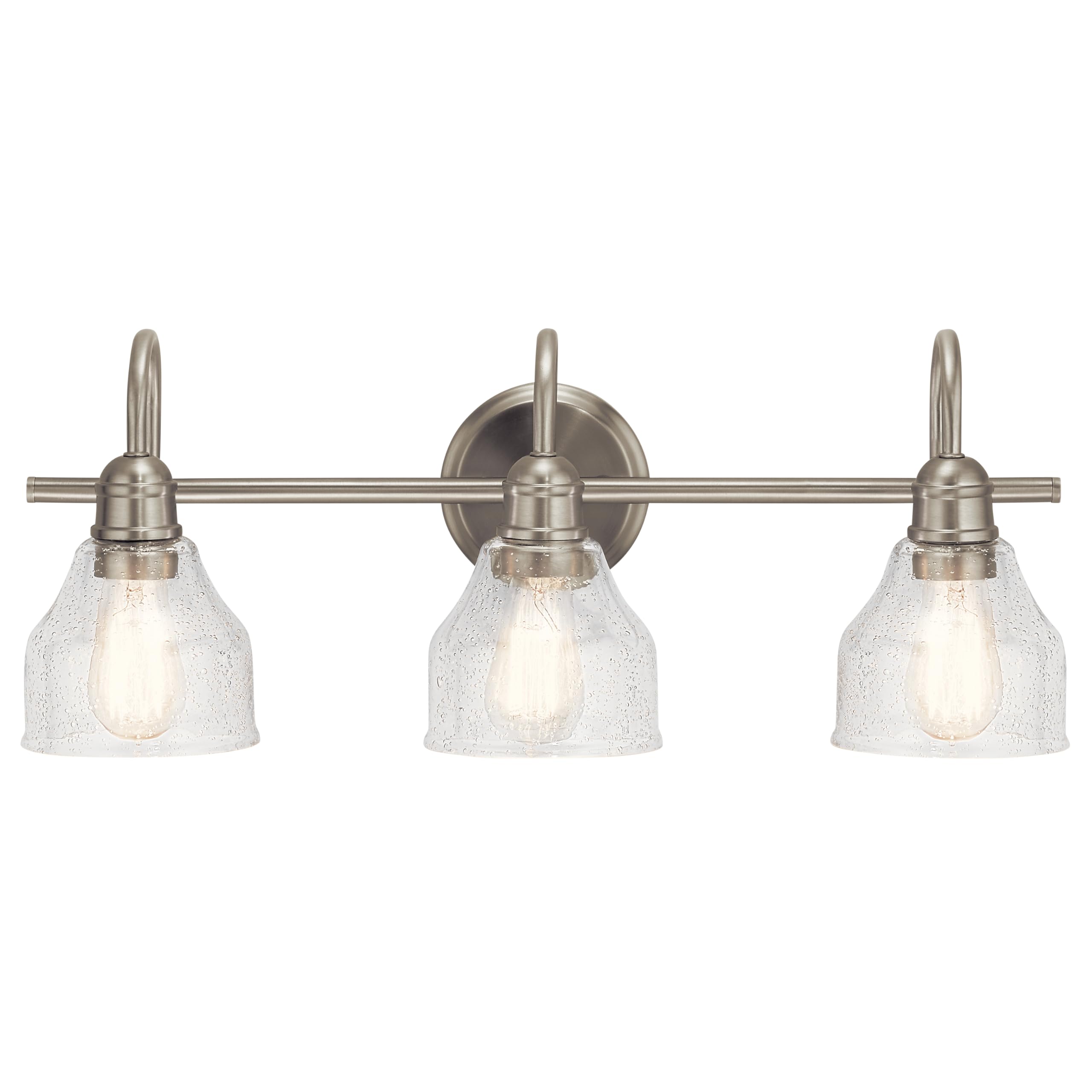 Kichler Avery 24 3 Light Bathroom Vanity Light in Brushed Nickel, Vintage Bathroom Wall Mount Fixture with Clear Seeded Glass, (
