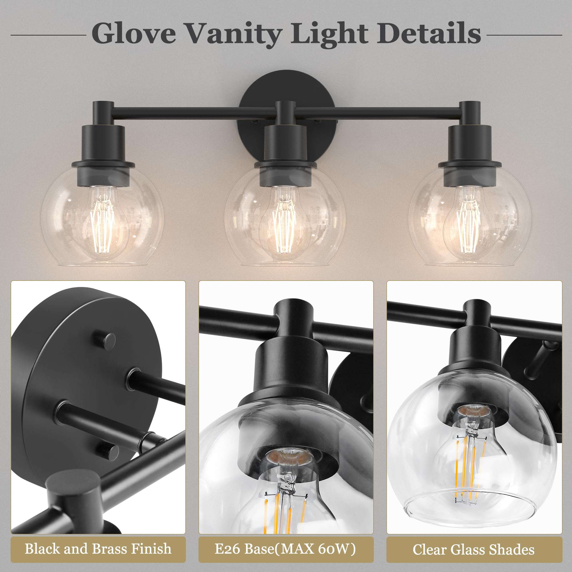 Espird Matte Black 3-Light Bathroom Vanity Light Fixture, Industrial Globe Wall Sconce