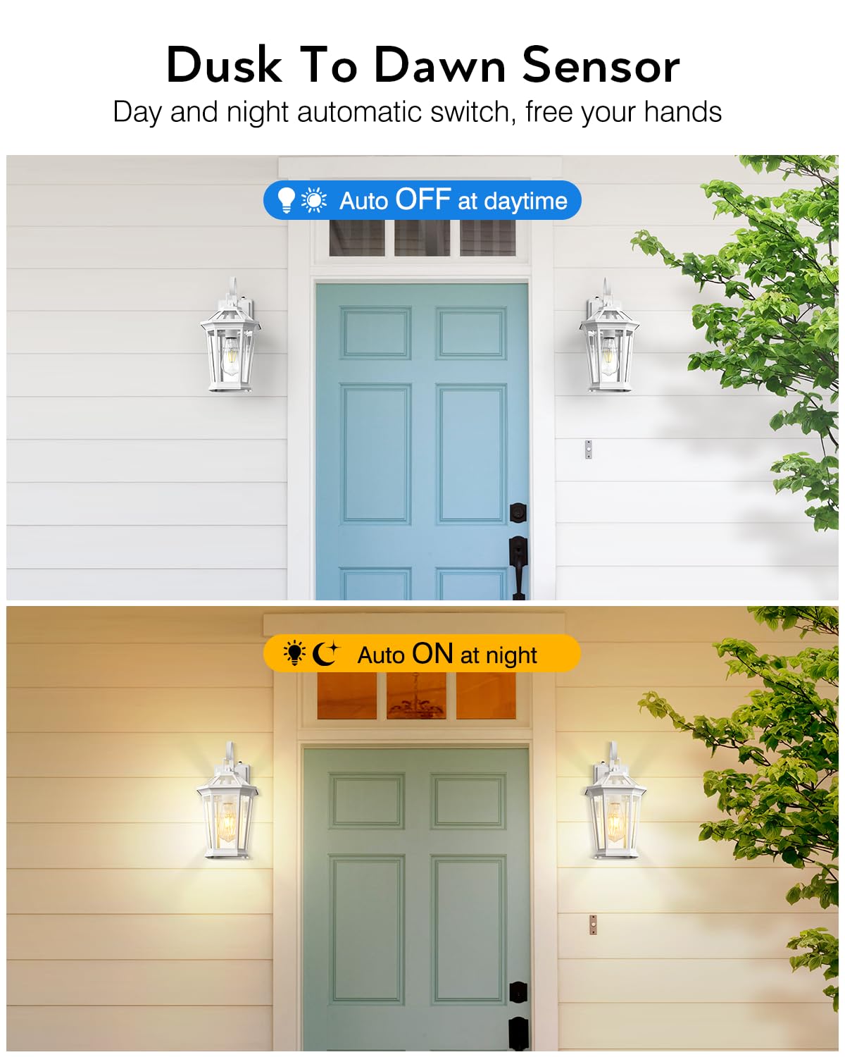 Vianis Outdoor Porch Lights Wall Mount, Dusk To Dawn Exterior Light Fixture For House, 100% Anti-Rust Aluminum Waterproof Porch Light Outside Wall Lights, White Wall Sconce Lanterns For Garage