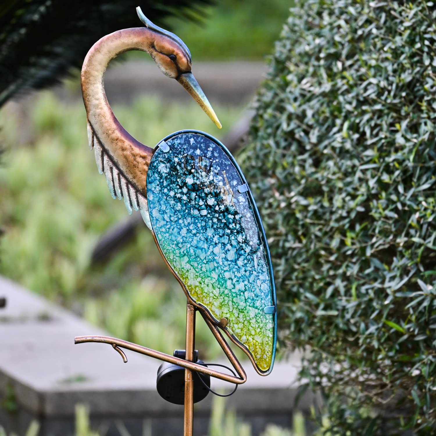 Teresa'S Collections Blue Heron Solar Lights, Metal Yard Art For Garden Decor, 43&quot;