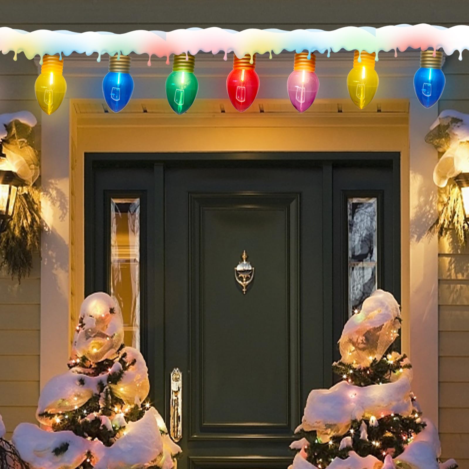 16Ft Jumbo Led Multicolor Christmas String Lights Outdoor With 10 C7 Clear Jumbo Multicolor Bulb, Connectable Hanging Christmas