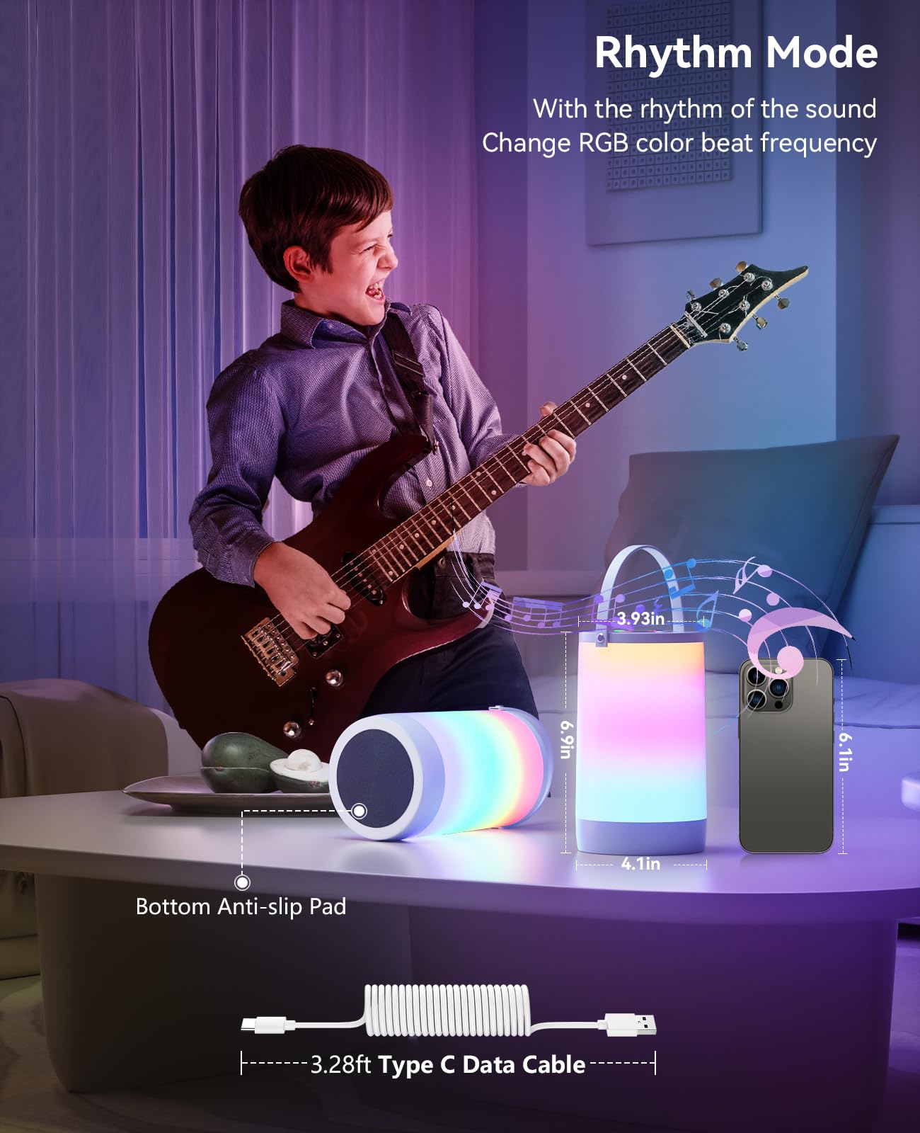 Hensam Portable USB Night Light, 2200 mAh Battery, Gray Touch Lamp for Kids, Small Table Lamp CL-FWM