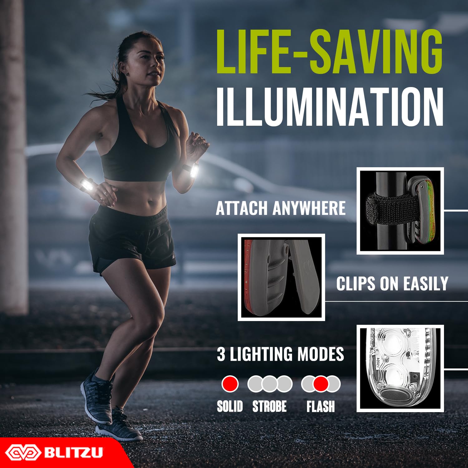 BLITZU LED Safety Lights 4 Pack - White Reflective Gear for Bike, Kayak, Dog Collar, Stroller & Night Running Accessories