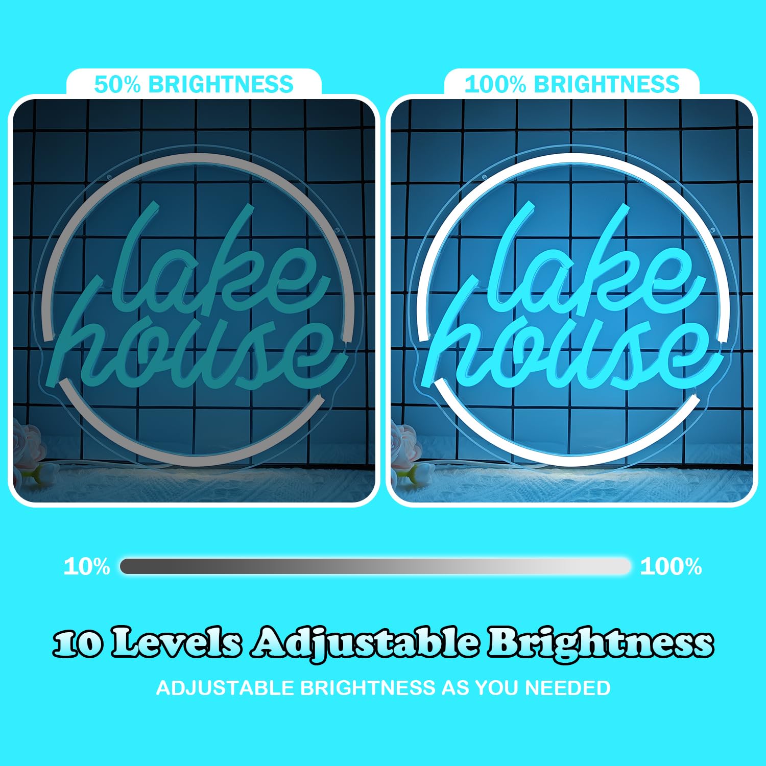 Ajoyferris Lake House Neon Sign, Dimmable LED Light, Acrylic, 1.1x2 inches, White/Ice Blue, Model: LakeHouse