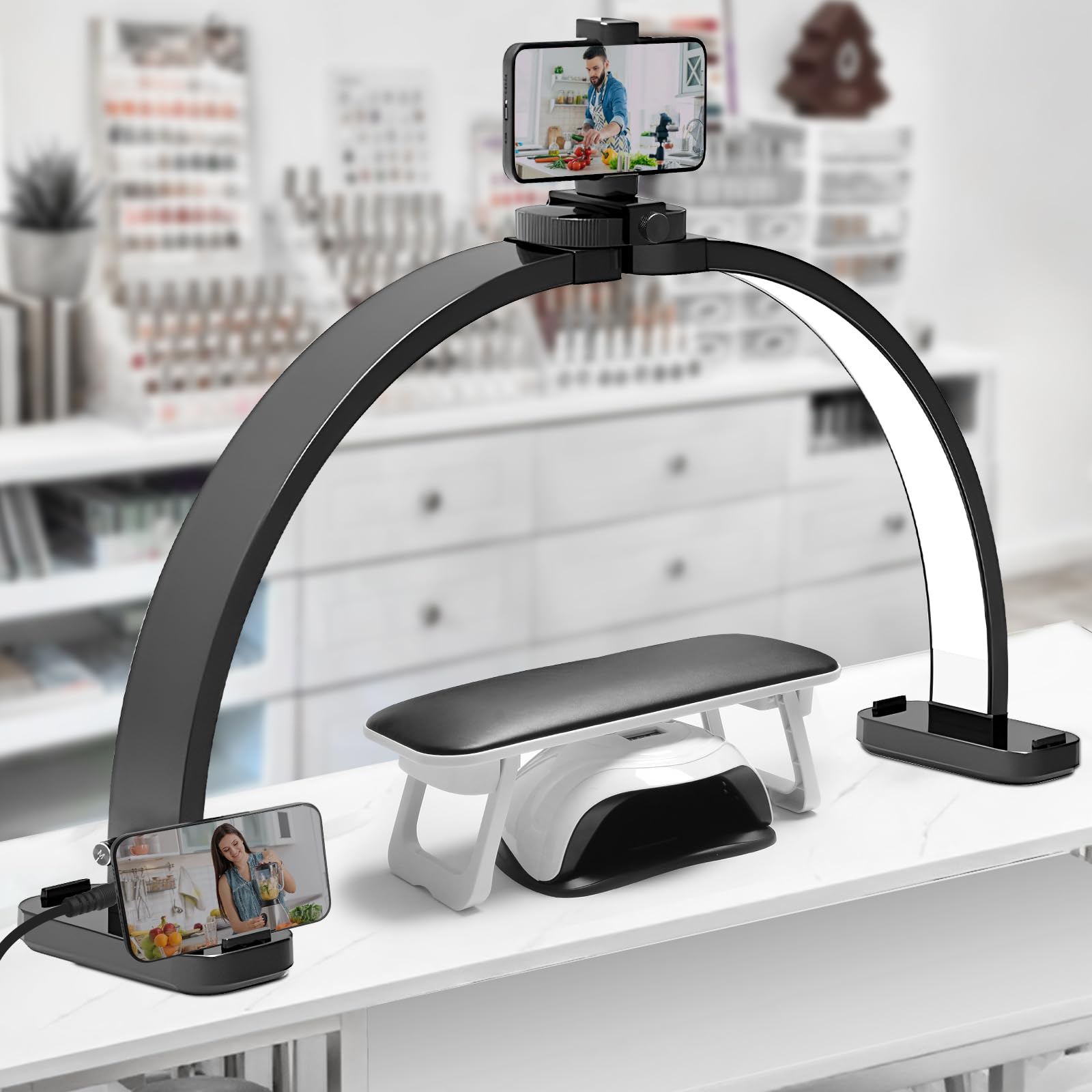 Cgbe Nail Half Moon Light: Extra Large 30.7'' Half Moon Light For Nail Desk With Phone Holder - 3 Color Modes & 10 Brightness Na