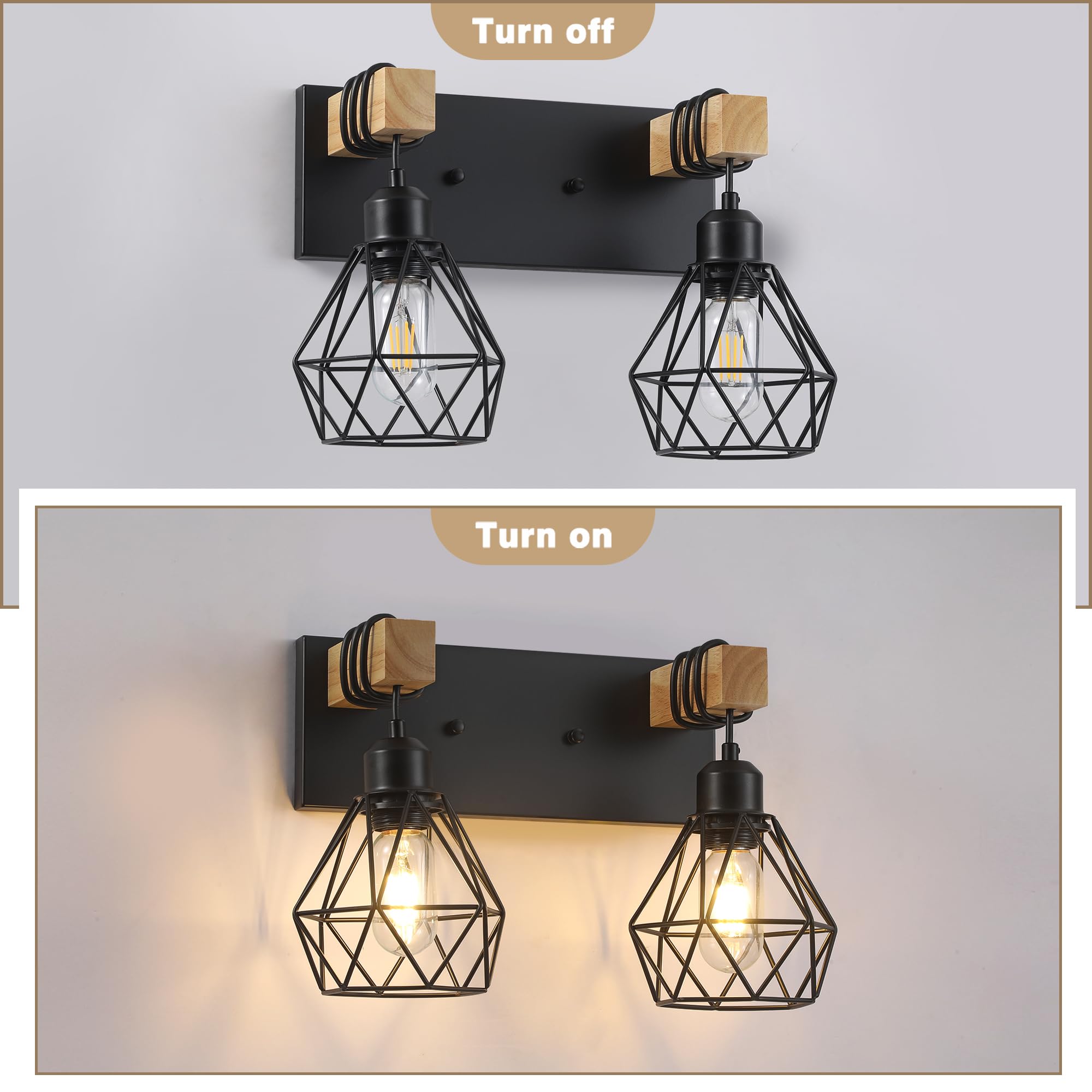 maesta Farmhouse Bathroom Vanity Light, 3-Light Metal Sconces, Black, Model A021-2