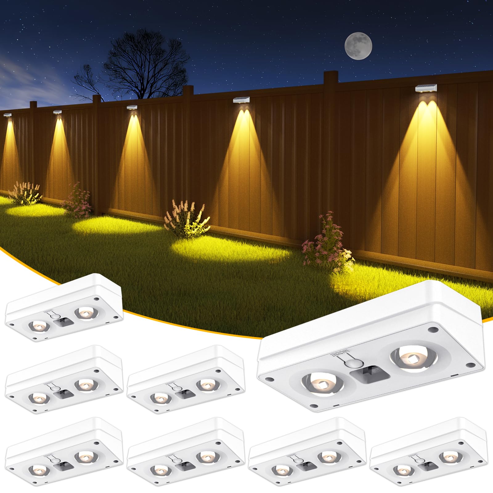 JOFIOS Solar Fence Lights 8 Pack, 50 Lumens Outdoor Fence Solar Lights with 12 Modes RGB Color Glow LED Solar Lights Outdoor Wat