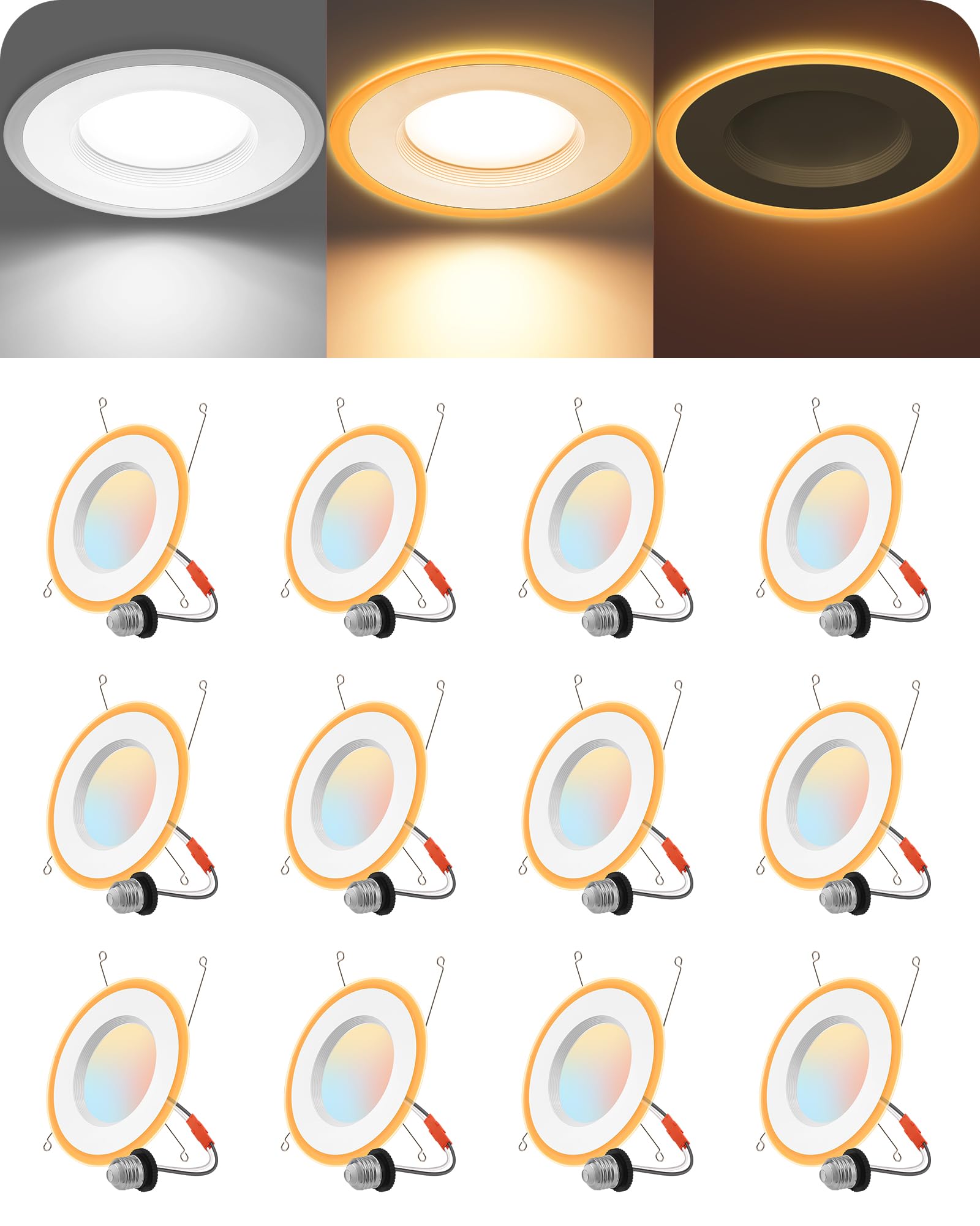 EDISHINE 12 Pack 4 Inch Recessed Lighting with Night Light, 5CCT 8W 700LM Ultra-Thin LED Can Lights, 2700/3000/3500/4000/5000K S