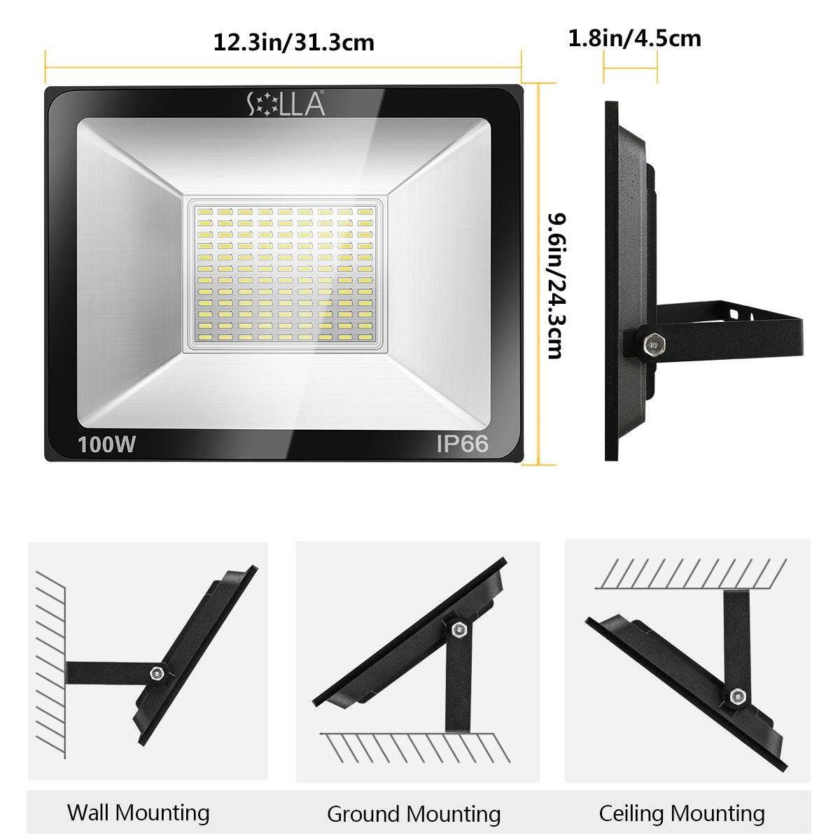 2 Pack 100W LED Flood Light, IP66 Waterproof, 8000lm, 550W Equivalent, Super Bright Outdoor Security Lights, 6000K Daylight Whit
