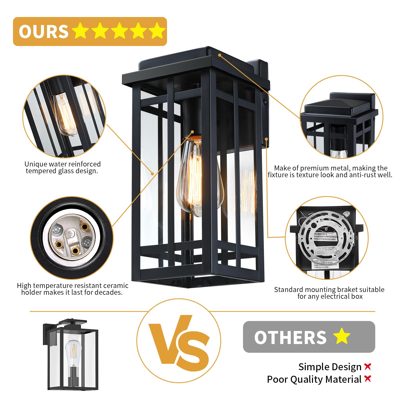 12'' Outdoor Wall Light Fixtures 2 Packs, Black Porch Lights Outdoor Lighting For House, Exterior Lighting Fixtures Wall Lantern
