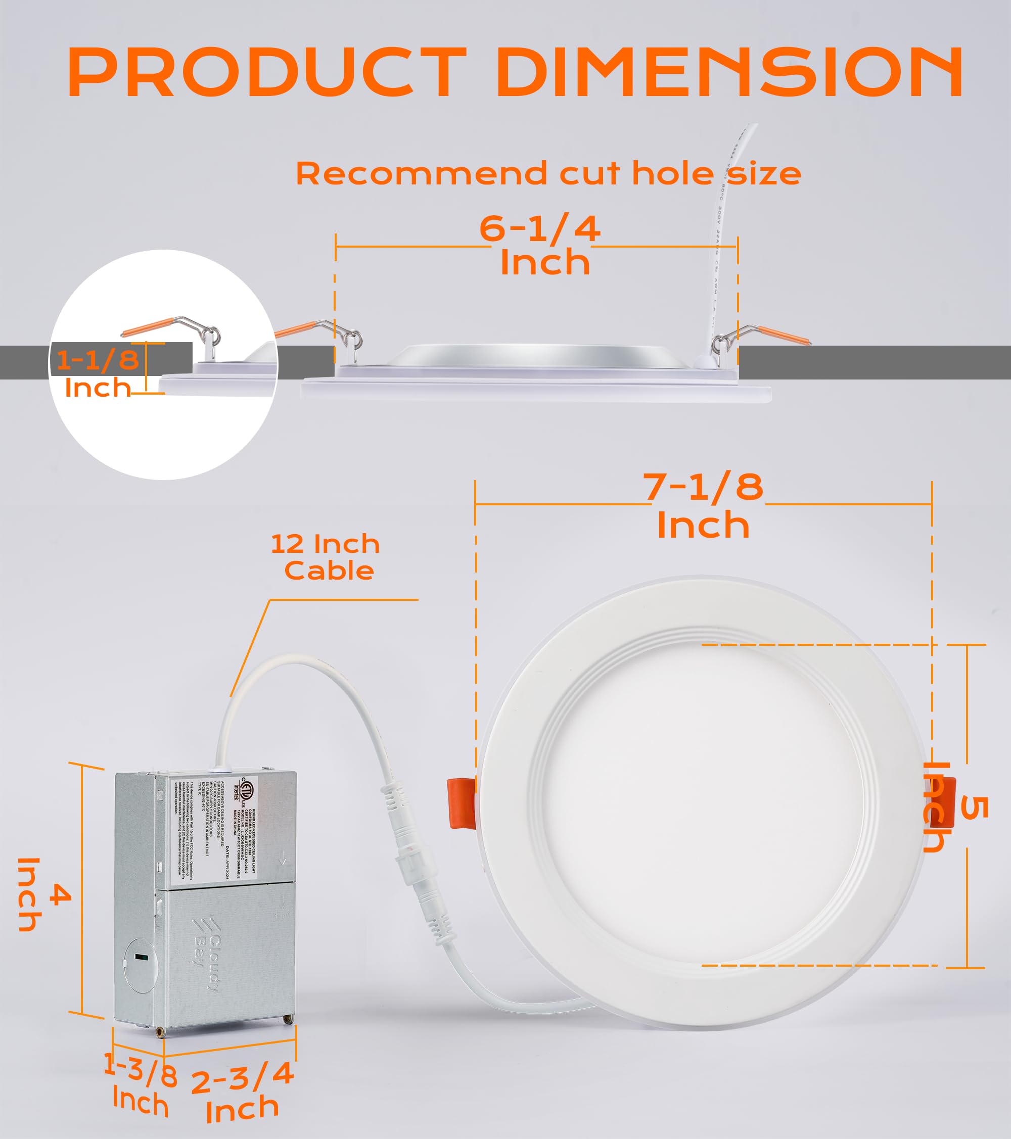 CLOUDY BAY 6 Inch RGB Smart Recessed Lighting, 4 Pack, 2700K-6500K, Ultra-Thin, Compatible with Alexa & Google Home, White