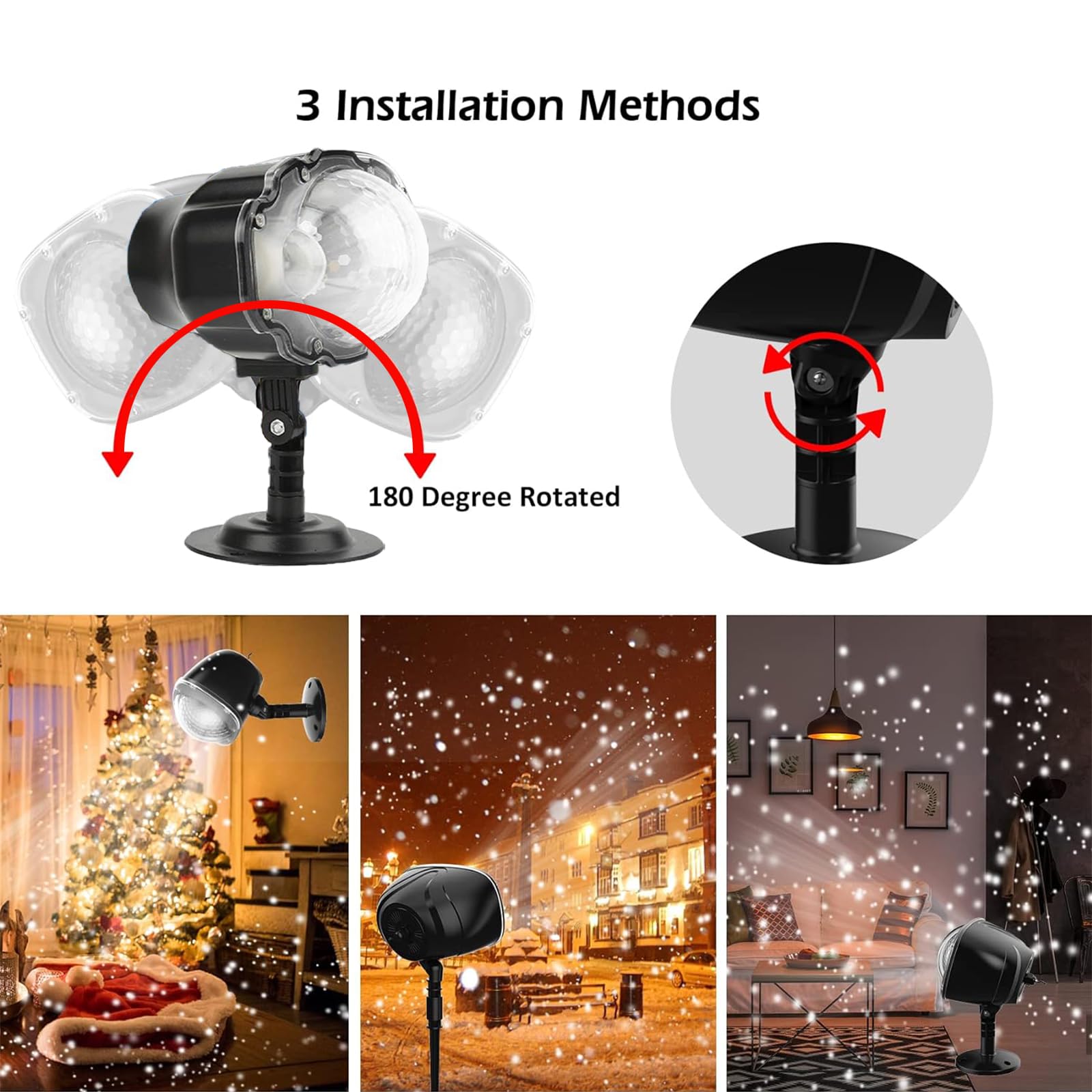 Christmas Snowfall Projector Light, Yokgrass Led Snow Projector Outdoor Holiday Lights Ip65 Waterproof With Remote Control Dynam