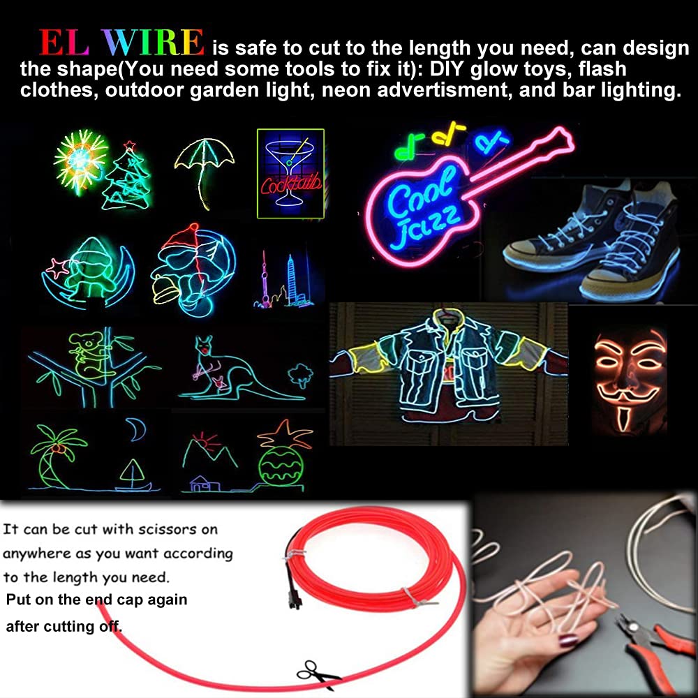 Maxlax El Wire 5 Pack, 9Ft Neon Light Wire Noise Reduction With Battery Pack(9Ft-Pink)