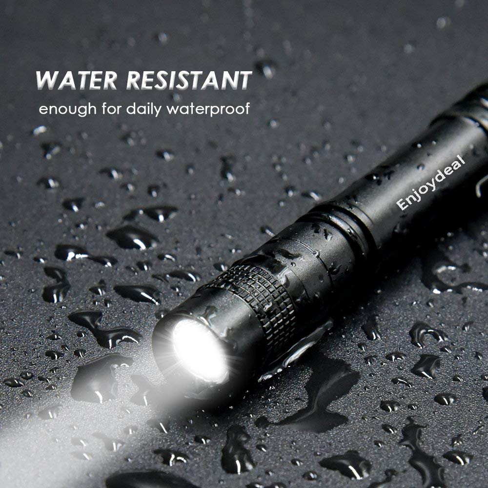 enjoydeal 5PCS Ultra Slim LED Pen Light Flashlight 1000LM Black Aluminum Torch, Model SGAA329B, Powered by 2x AAA Batteries
