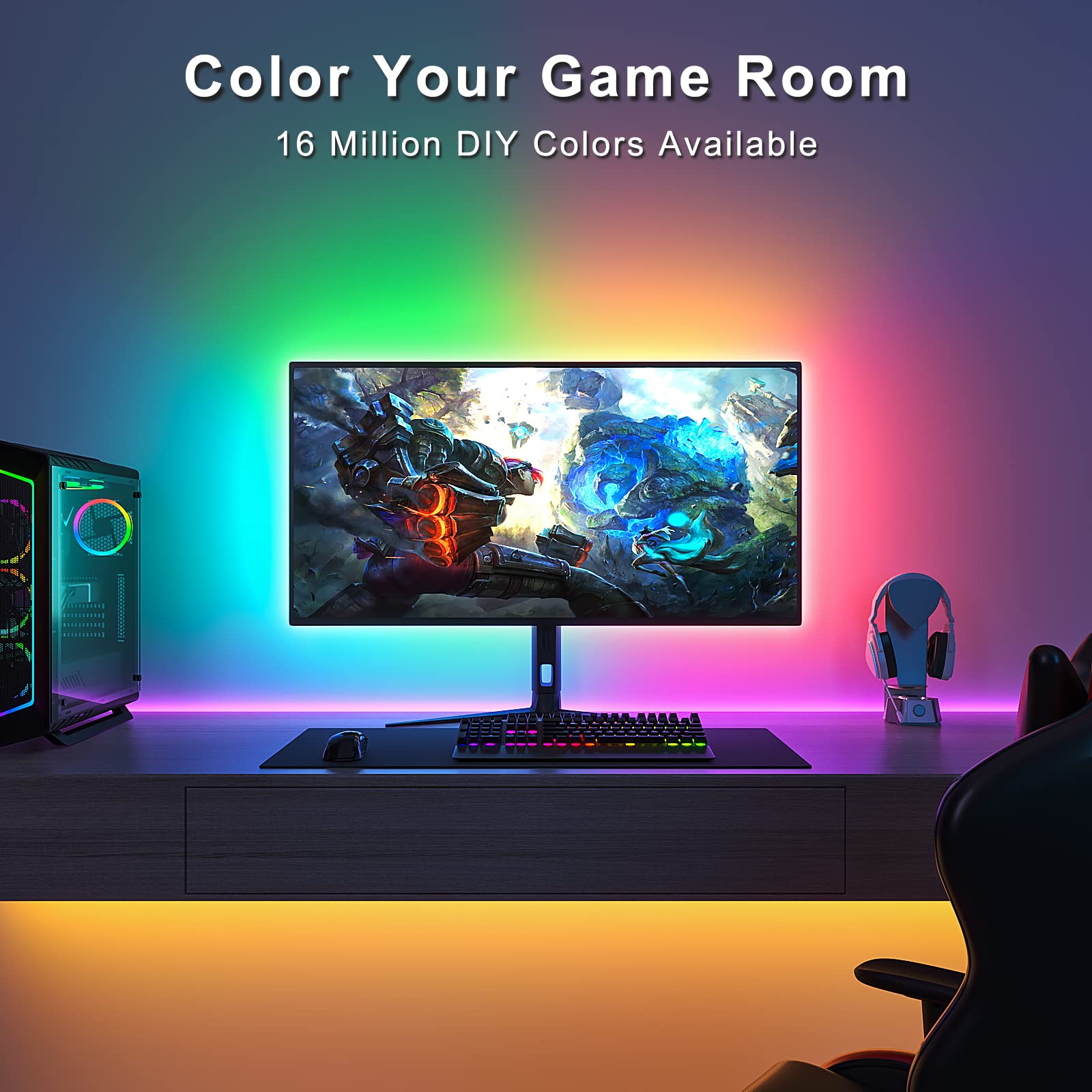 BASON LED Backlight for TV 32-58inch, Bluetooth Color Changing Light with Music Sync, USB Powered, 8.2ft, DIY Colors for Gaming & Decor