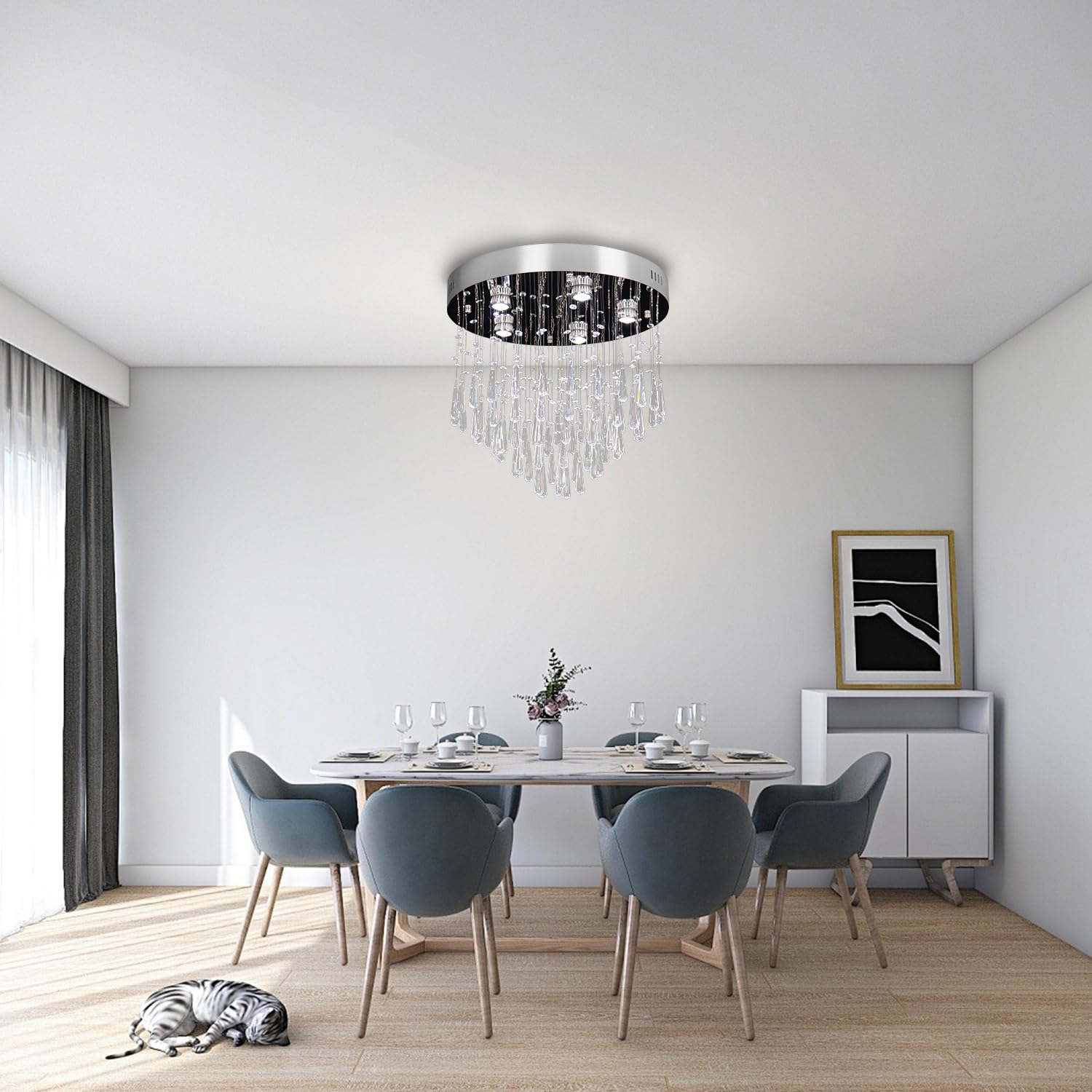 Finktonglan 5-Lights Modern Chandelier K9 Crystal Chandelier Light Fixture Modern Flush Mount Ceiling Light Fixtures Raindrop Ch