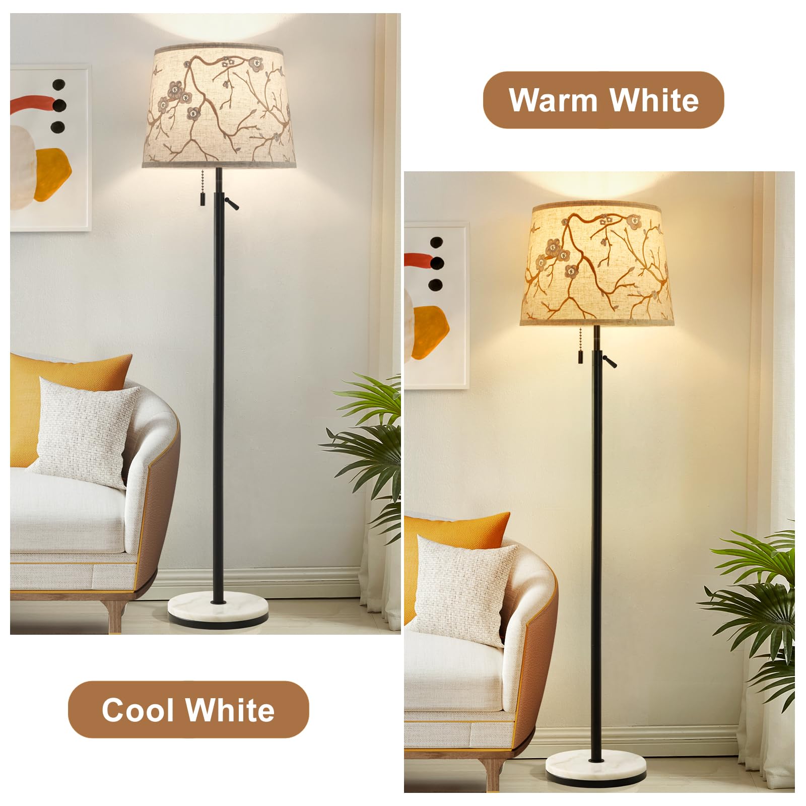 Lampshades Set Of 2 For Table Floor Lamp, Lampshades With With Flower Design, 12.7'' Top X 12.7'' Bottom X 10'' High, Natural Li