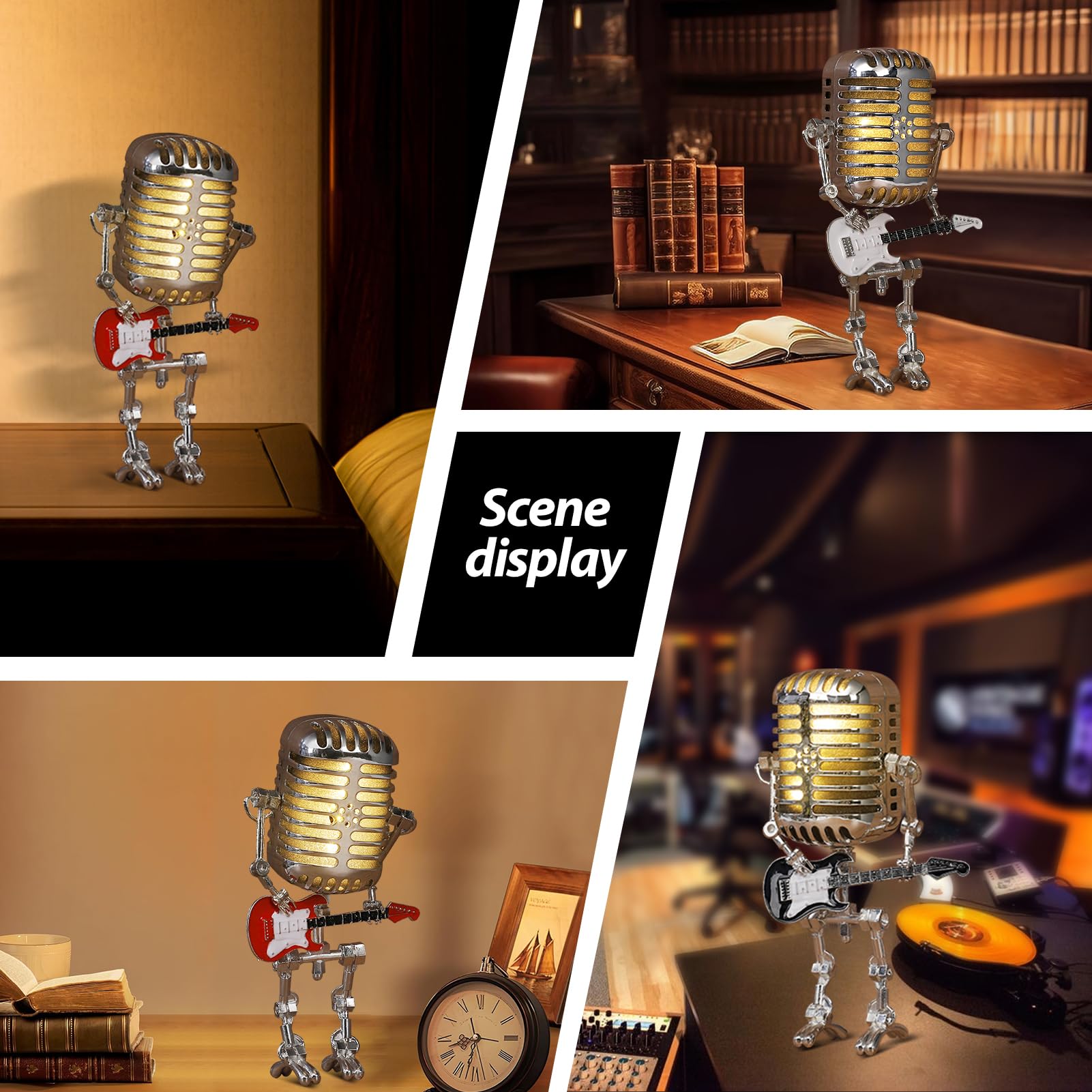 Xmpmrb Vintage Microphone Guitar Robot Lamp, Music Gifts For Men, Cool Gifts For Music Lovers, Vintage Light Home Decor Nightsta