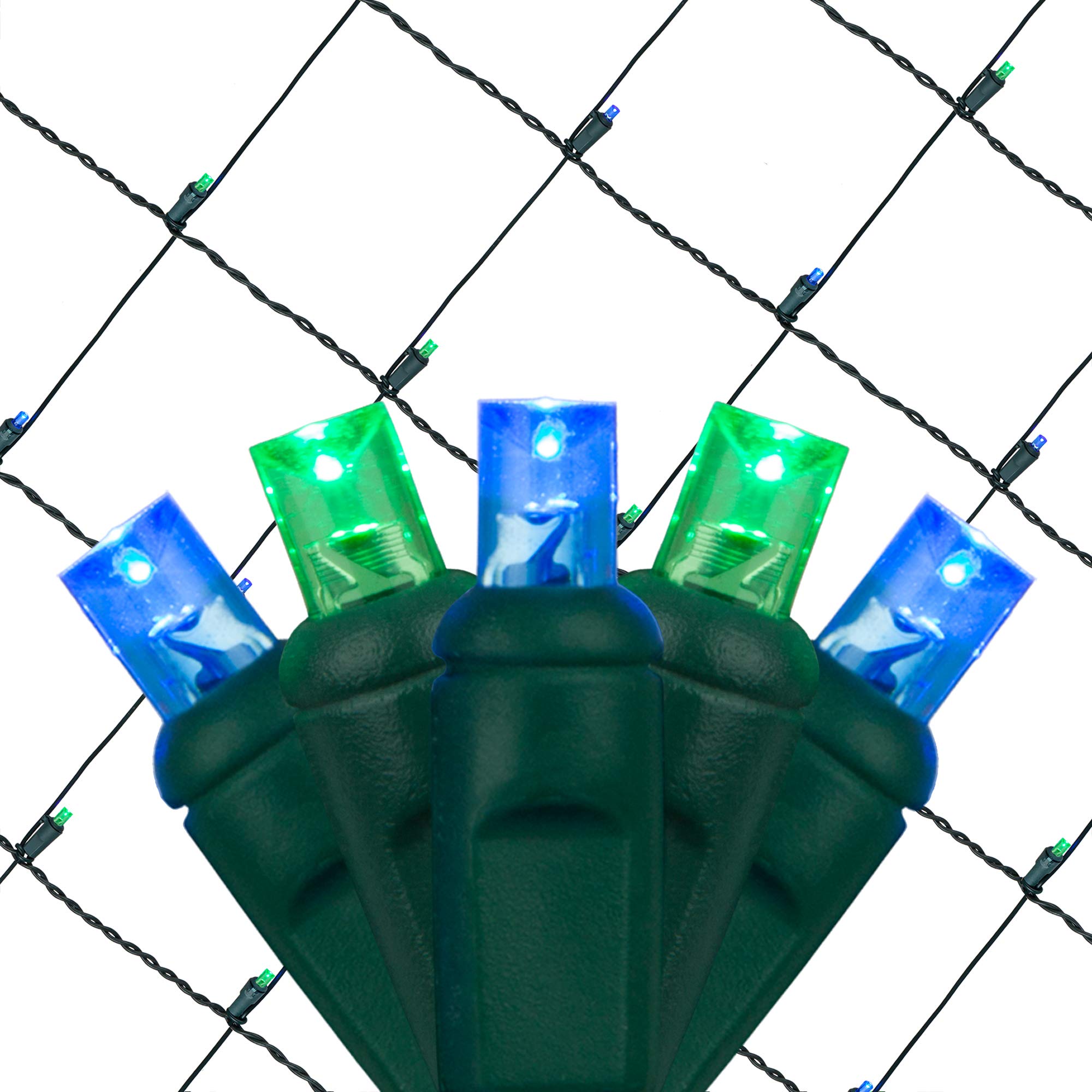 Wintergreen Lighting LED Net Lights, 4 x 6 ft, 5mm, Blue/Green, Set of 100, Outdoor Decorative Christmas Lights