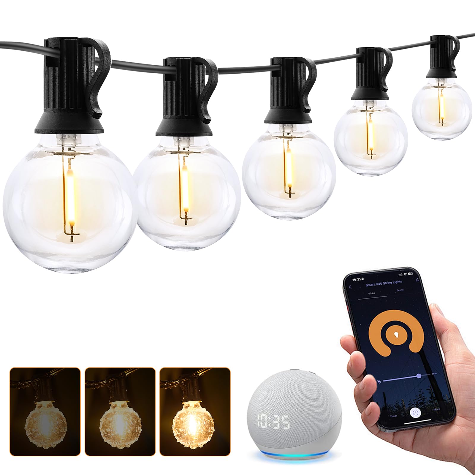 XMCOSY+ Smart Outdoor String Lights, 150Ft G40 Globe Patio Lights with 75 LED Bulbs, WiFi & APP Control, Work with Alexa, Extend