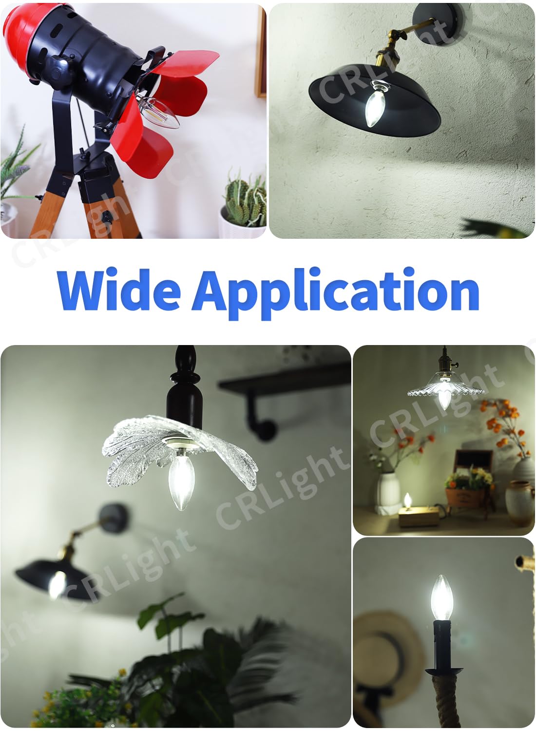 CRLight LED Candelabra Bulbs, 2W, 250 LM, Daylight White 5000K, E12 Vintage Edison, 12 Pack, Clear Glass