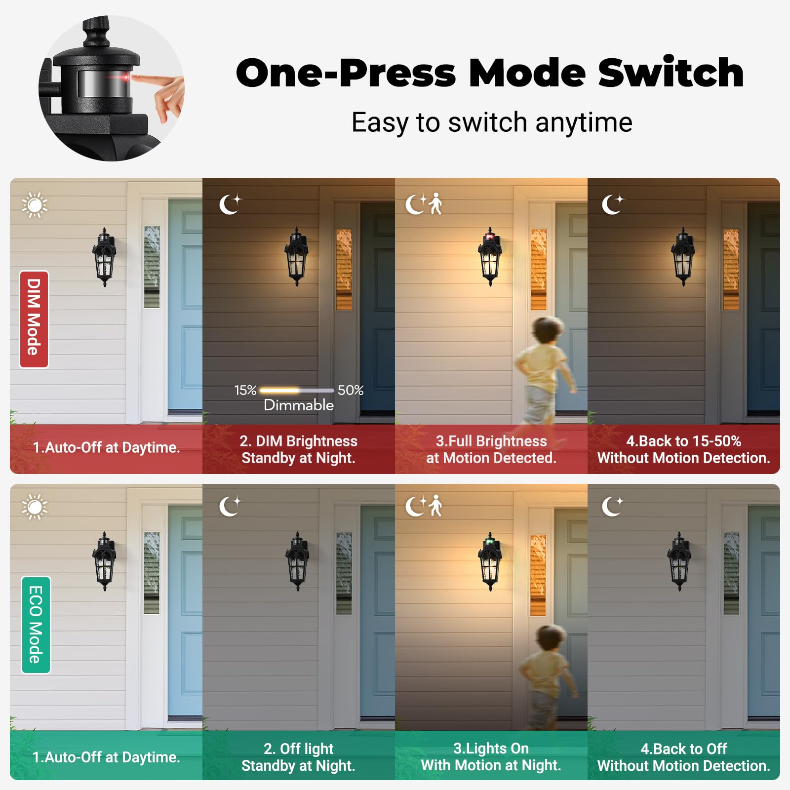 OPAXIS Motion Sensor Outdoor Light, 16.4" H, Black Aluminum, GFCI Outlet, Dusk to Dawn, Wall Mount for Garage Patio
