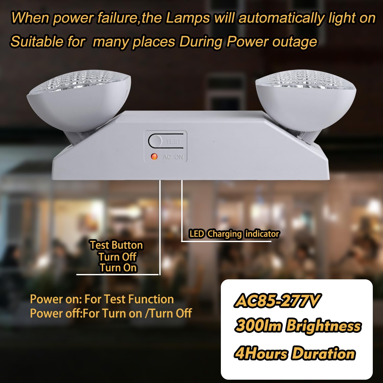 Apmeetlux LED Emergency Light, 300lm Battery Backup, Hardwired, Square Design, White, Model EMGU2508-SW