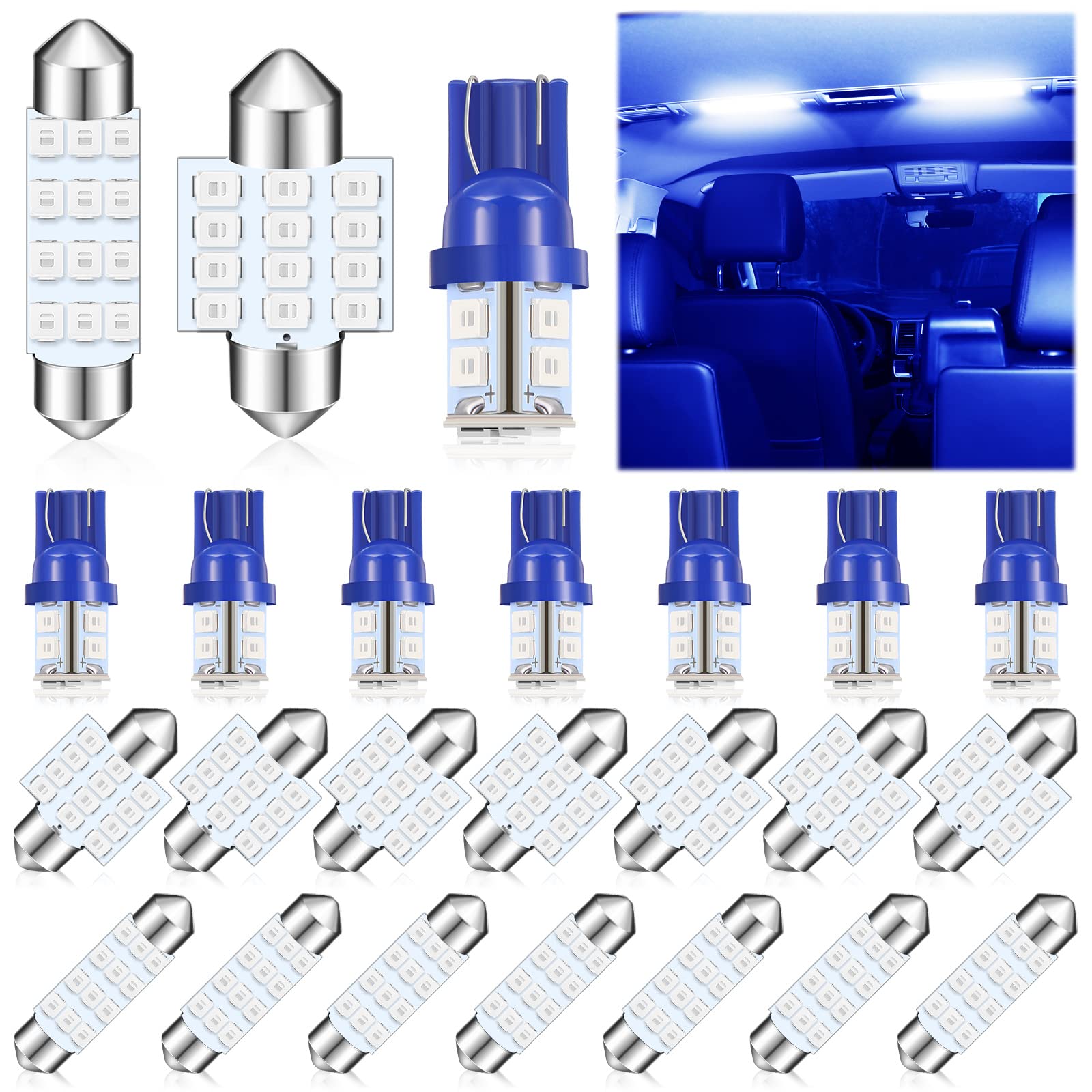 Tallew 24 Pieces Dome Light Bulb Kit Set T10 31 Mm 42 Mm Led Festoon, Led Interior Replacement Bulbs For Car Map Door Courtesy(Blue)