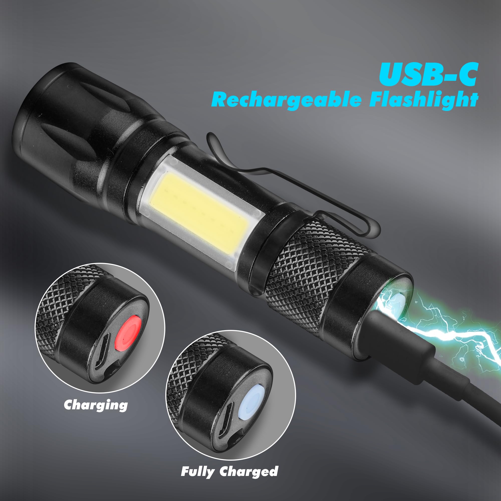 Kunhe Rechargeable Flashlights Usb-C, 4 Pack Small Led Lanterns For Camping & Emergency