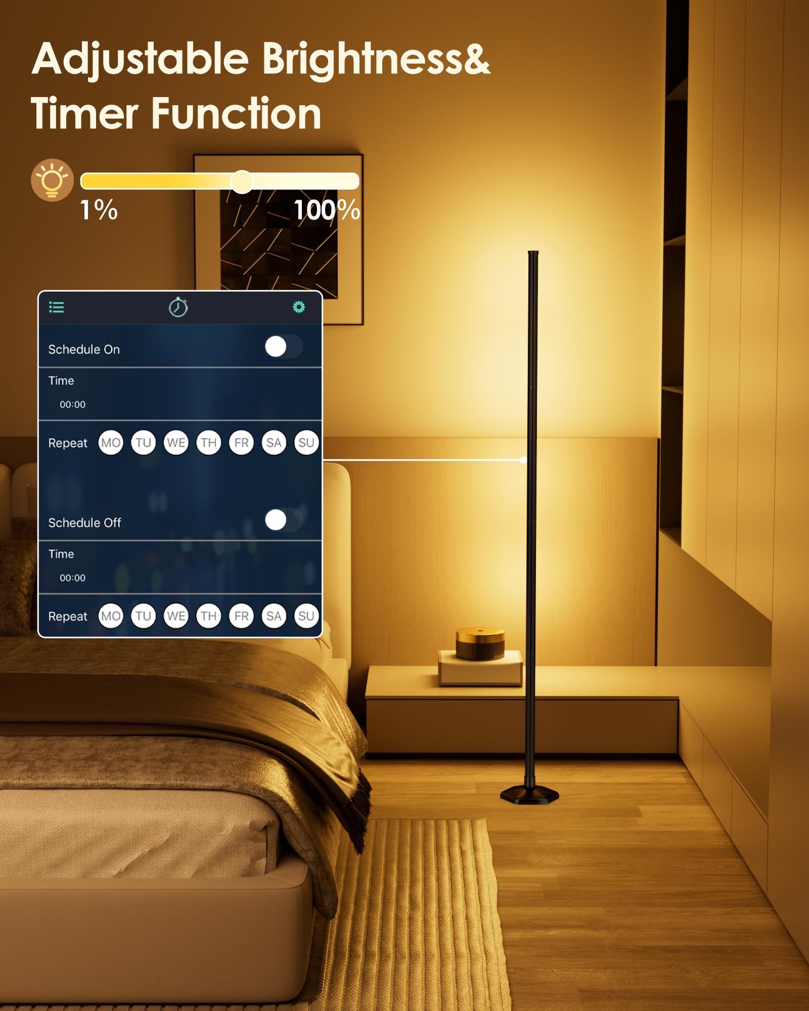 boostool RGB LED Corner Floor Lamp with Remote Control, 65in Color Changing Mood Light, Model QJD-SKS, 1-Pack