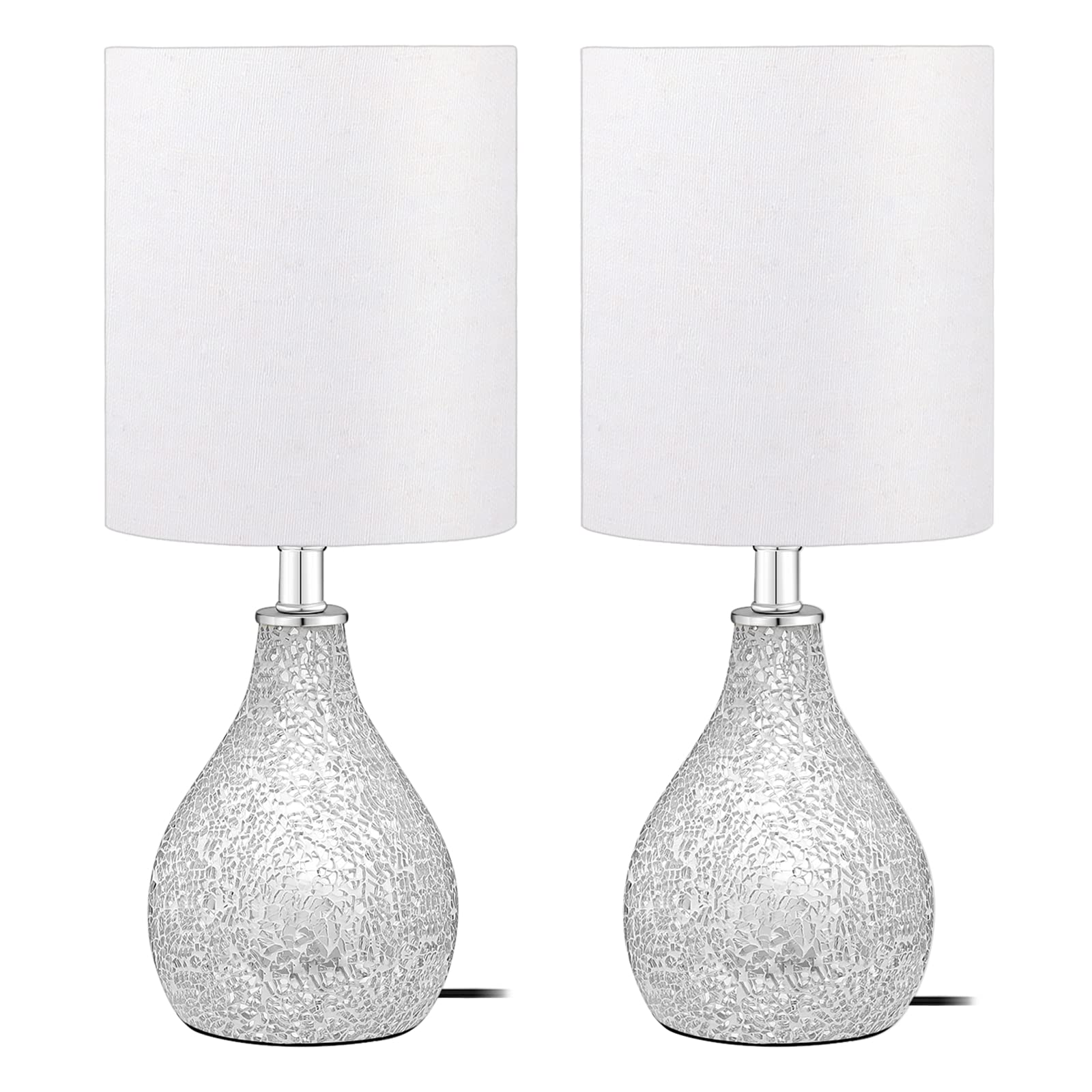 TPAMSWO Modern Table Lamps Set of 2, Mirror Silver Gourd Design Mosaic Tiled Glass 17.5 Bedside Lamp, for Bedroom Living Room an