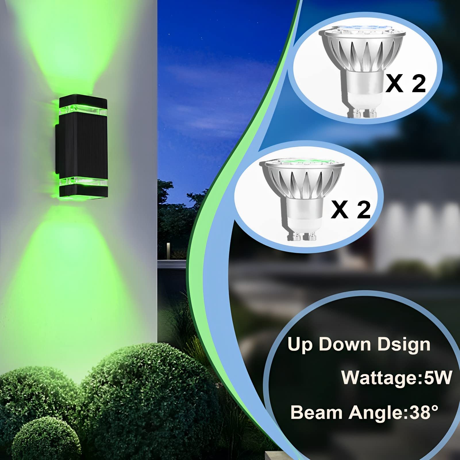 iYogaled Outdoor Wall Sconce Light Fixture - Dusk to Dawn, Aluminum, Green & Blue, Model ROSY11