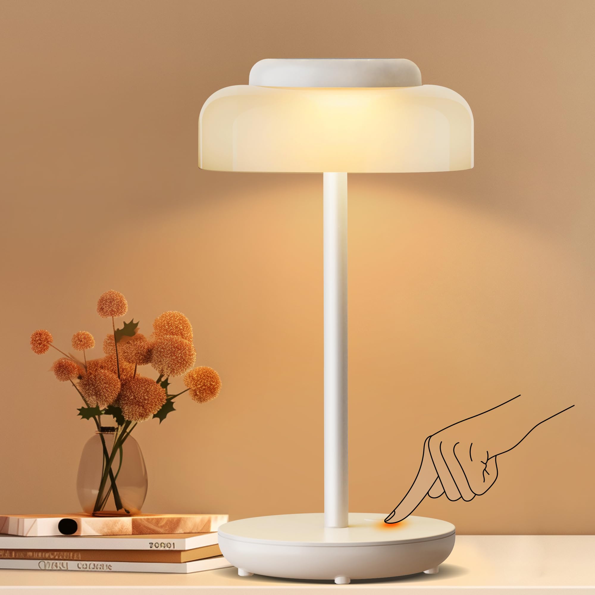 QiMH LED Table Lamp, Rechargeable 5000mAh, Dimmable Touch Control, 1 Pack, Waterproof, White, Model VSH45B