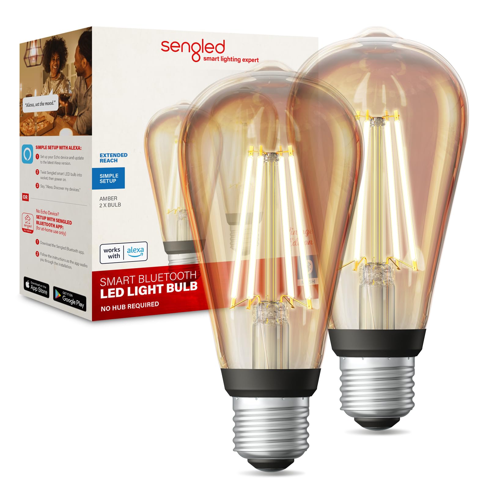 Sengled Smart Edison Bulbs, S1 Auto Pairing With Alexa Devices, Vintage Smart Light Bulbs That Work With Alexa, Bluetooth Mesh S