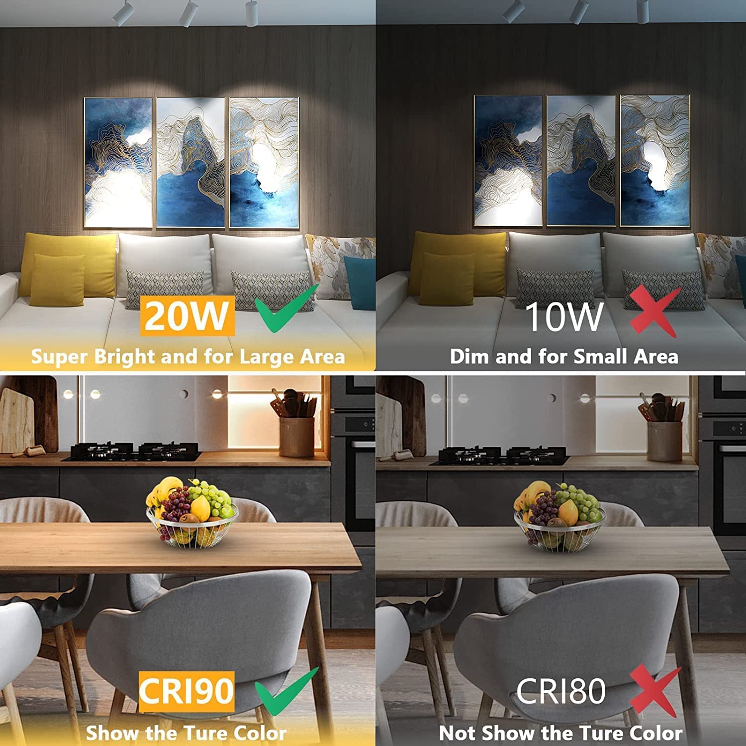 Vanoopee 3 Color Dimmable Led Ceiling Spotlight, Adjustable Directional Light, 20W, 2000Lm,