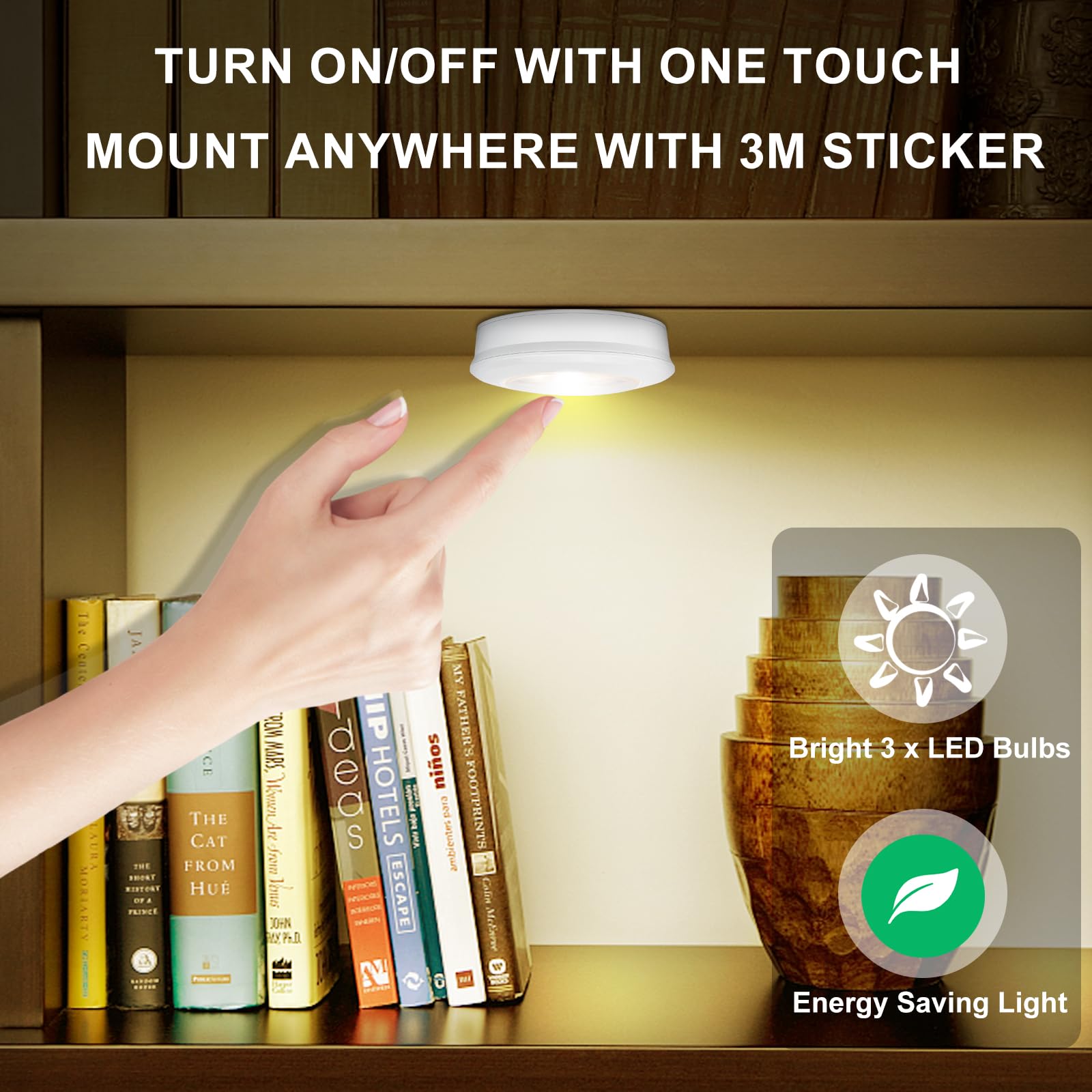 Luxsway Led Puck Light, Ultra-Thin Touch Light, Battery Operated, Tap Lights, 60 Lumens, Stick On Lights, Under Cabinet Lighting