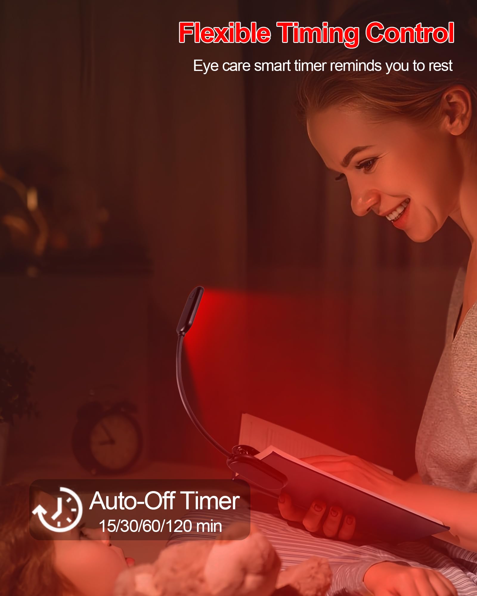 Finezeal Rechargeable Red Book Light - Portable LED Therapy Lamp, 3 Modes, Clip-On, Black-1 Pack