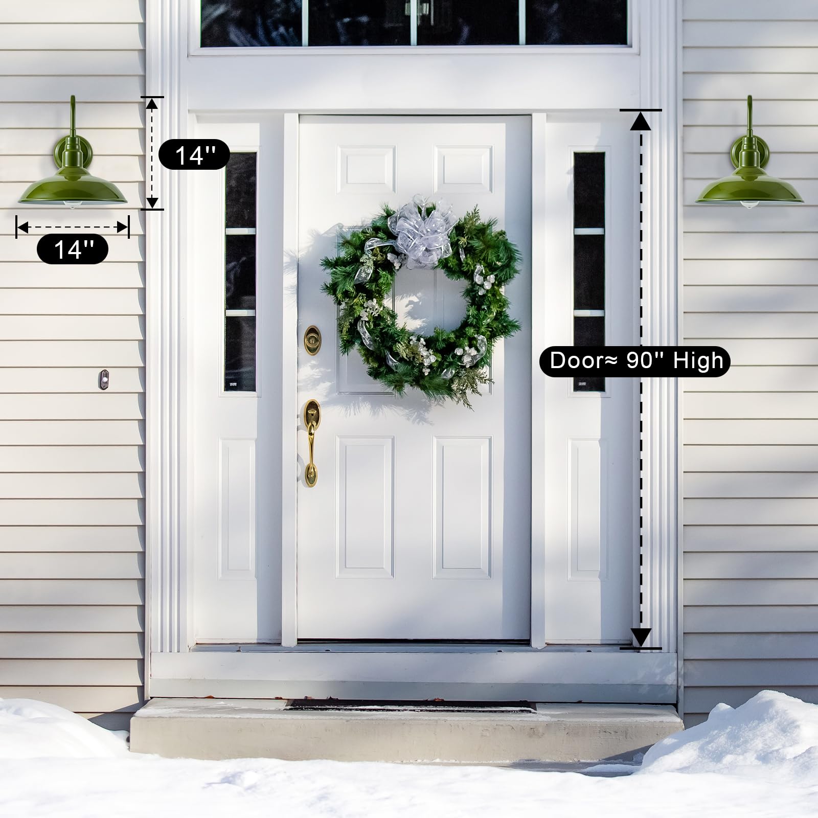 Goalplus 2 Pack Olive Green Gooseneck Barn Light, 14&quot; Metal Dome Outdoor Wall Lighting