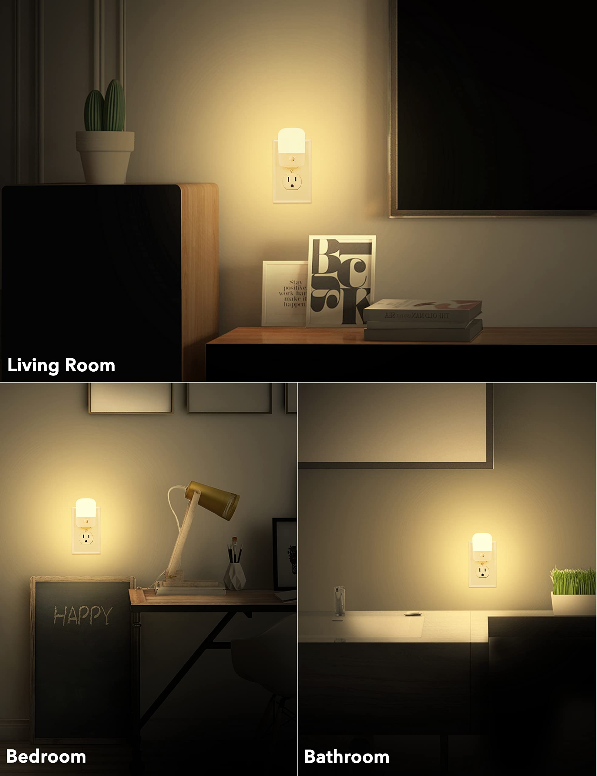 Specmsky Night Lights Plug Into Wall, Bright Night Light With Dusk To Dawn Sensor, 3000K Warm White Adjustable Brightness Led Nite Lights For Kids, Nursery, Pet, Bedroom Hallway Kitchen, 2 Pack