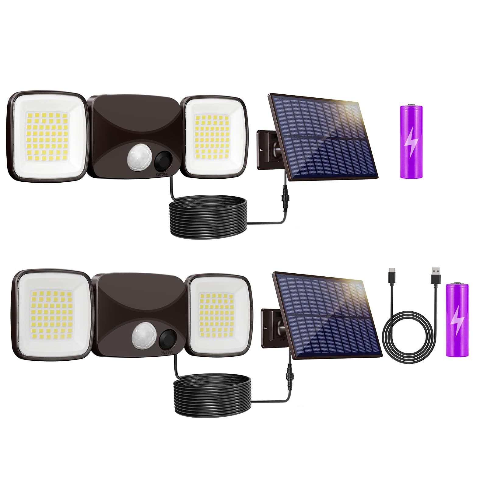 Ultra-Long Battery Life Solar Motion Lights Outdoor  USB & Solar Charging  Rechargeable Battery Operated Lights 3-5 Months Endurance  Perfect for Winter & Rainy Days  Yard  Patio  Backyard (2 Pack)