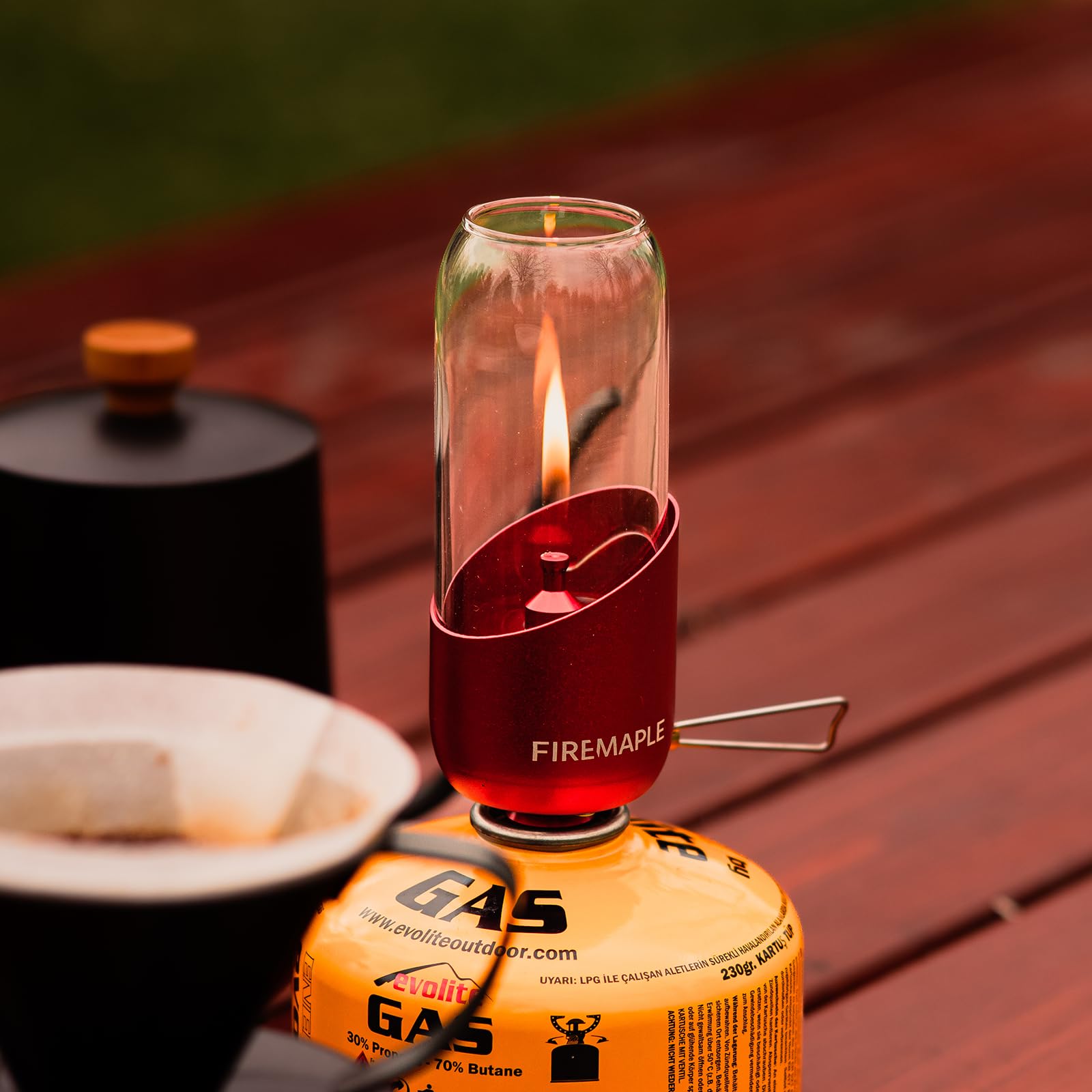 Fire-Maple Orange Camping Lantern | Propane/Isobutane | Metal | Red