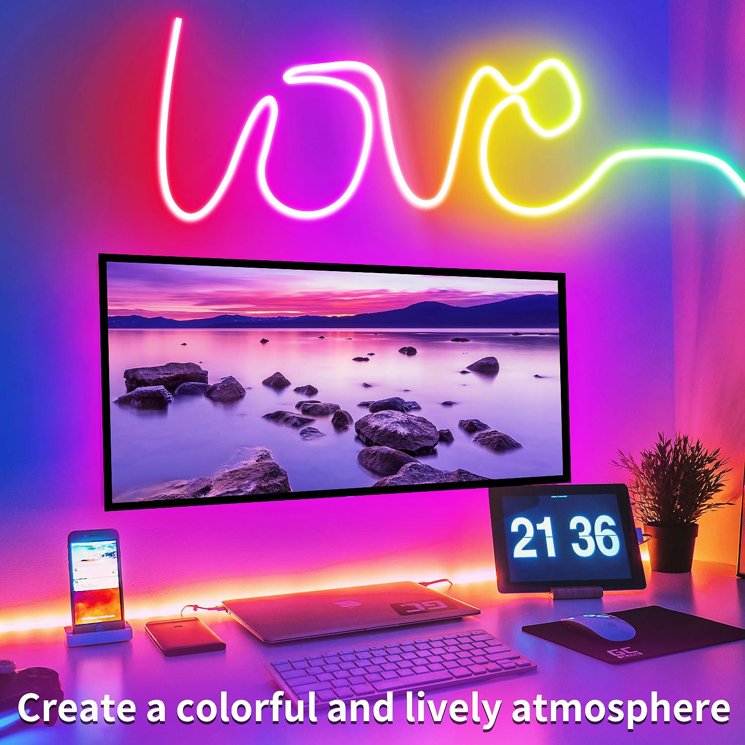 segrass RGB LED Neon Rope Lights 50ft IP65 Waterproof with Remote/App Control