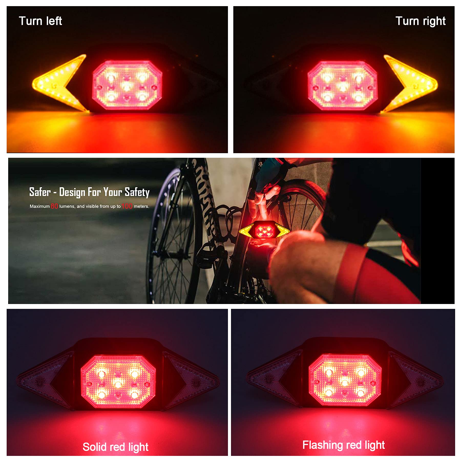 VASTFIRE Rechargeable Rear Bicycle Light - Waterproof Turn Signals, Brightest Indicators for Handlebars & Saddles, Model LTB-QX10C389