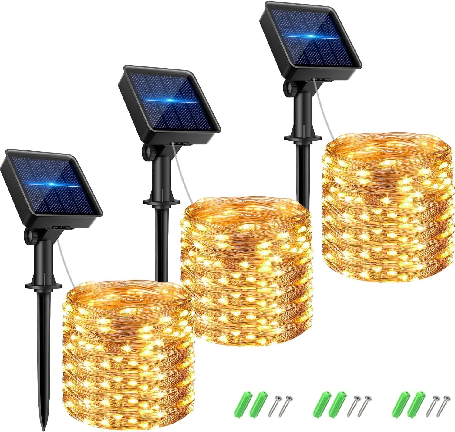 kolpop Solar Fairy Lights, 96FT 240LED, Waterproof Copper Wire, 8 Modes, Warm White, 3 Pack