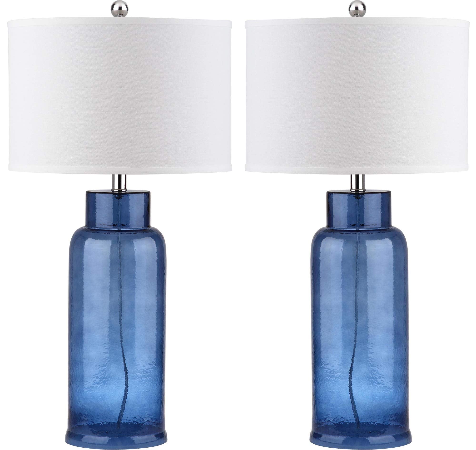 SAFAVIEH Lighting Collection Glass Bottle Blue 30-inch Bedroom Living Room Home Office Desk Nightstand Table Lamp Set of 2 (LED 