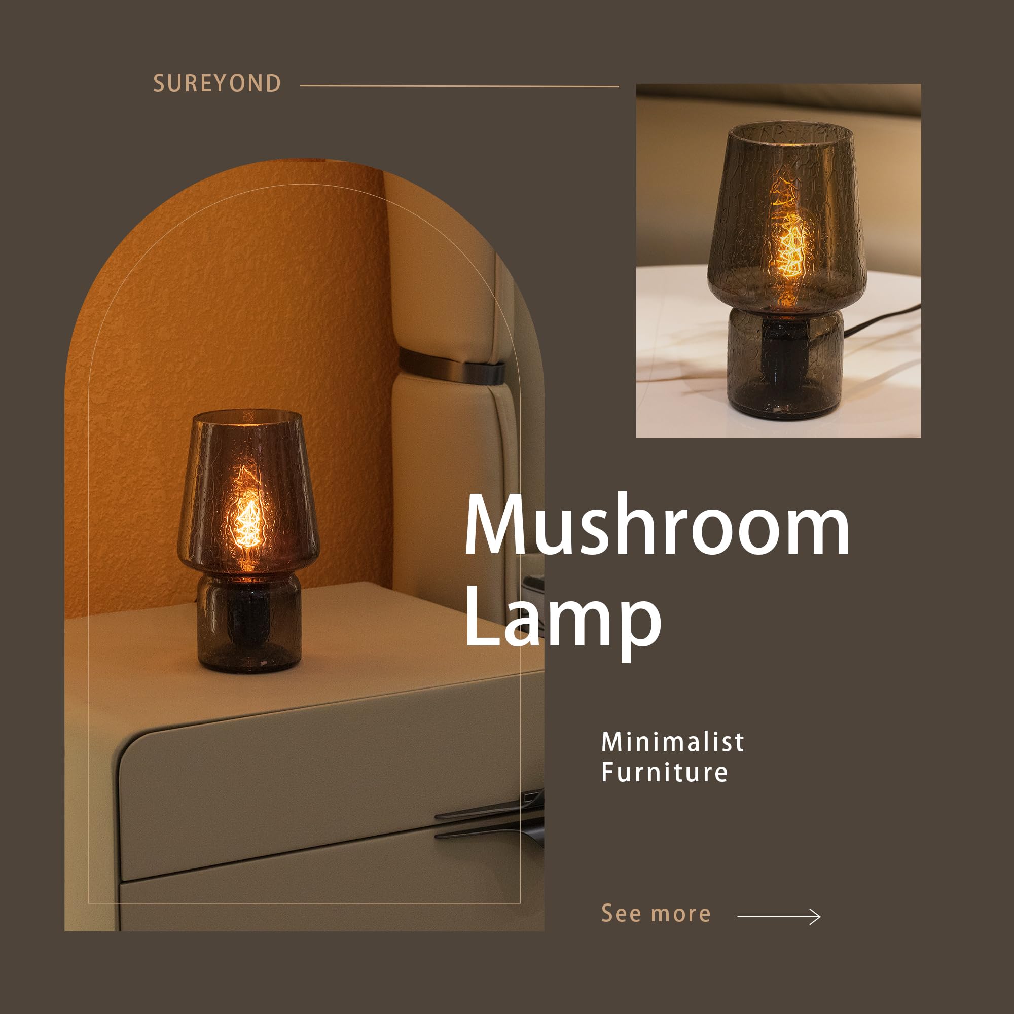 Sureyond Mushroom Lamp,Small Table Lamp,Mini Lamp Cute Lamp Nightstand Lamp Kitchen Lamp Glass Lamp,Translucent Raindrop Lamp,Suitable For Bedrooms, Kitchens, Bedside, Girl Gifts(Black)