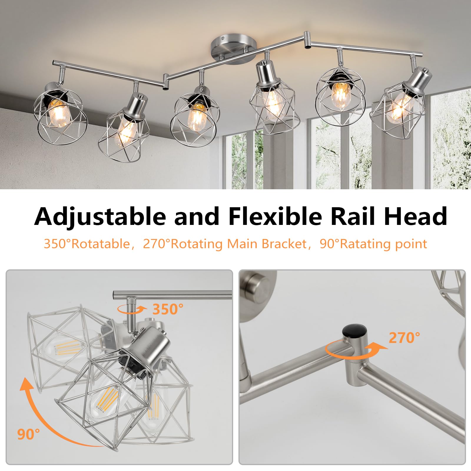 Wilon 6-Light Track Lighting Fixtures, Brushed Nickel Flush Mount Track Light Ceiling, 6 Way Ceiling Spot Light Kitchen Light Fixtures Directional Ceiling Spotlight For Kitchen Hallway Living Room