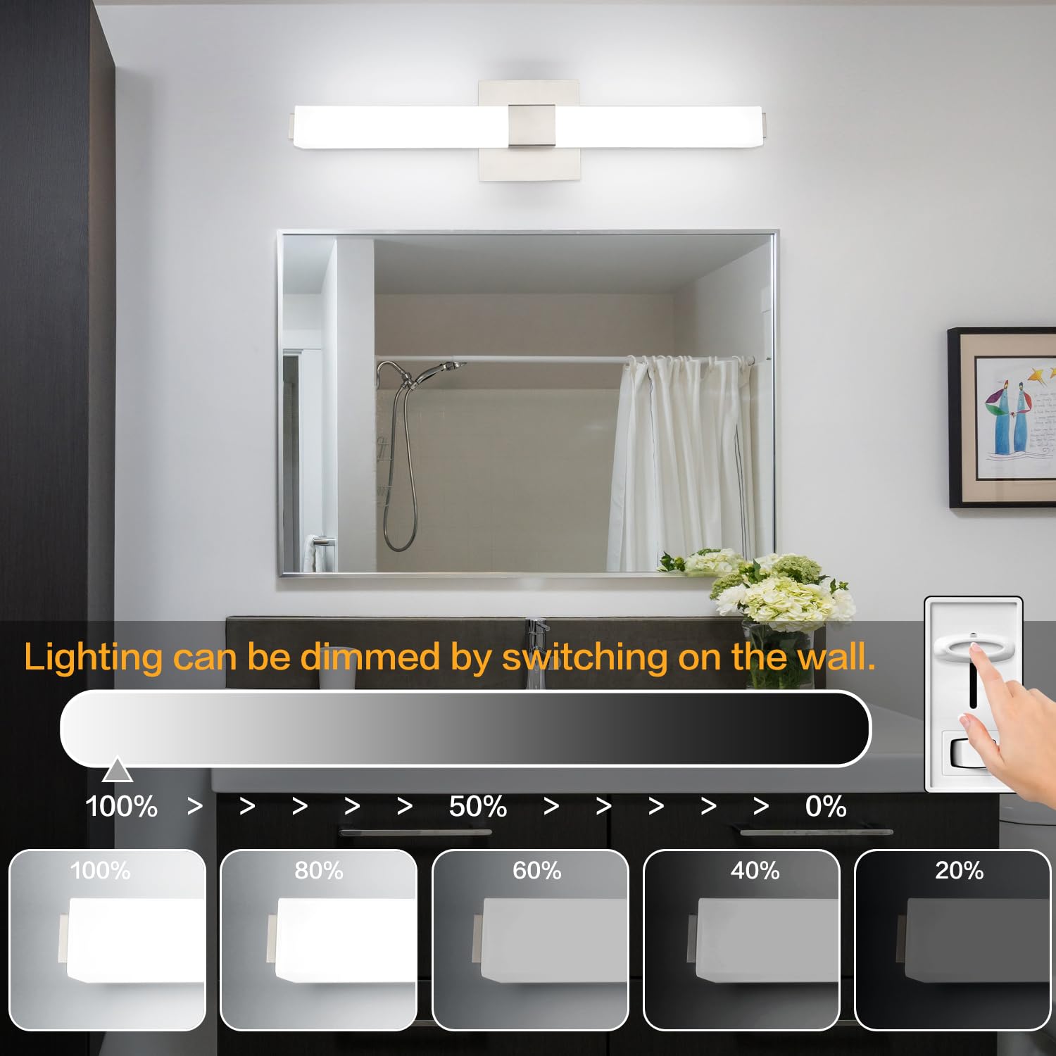 ZUZITO Brushed Nickel Vanity Lights for Bathroom 24 Inch, Modern LED Bathroom Lighting Fixtures Over Mirror, 18W 5CCT Dimmable V